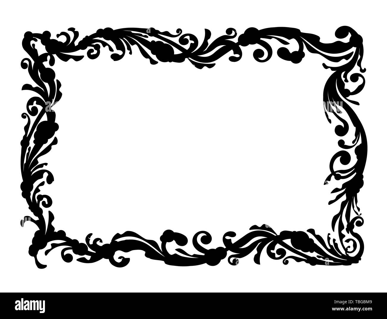 Alte schwarze asymmetrische, ungewöhnlichen Rahmen mit leeren Platz für Text. Retro Vintage Grußkarte, Einladung oder Vorlage für Notizen. Stock Vektor