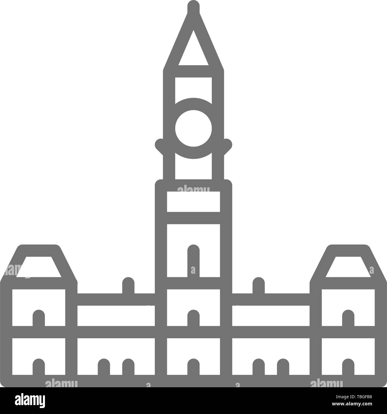 Parliament Hill, Ottawa Symbol Leitung. Auf weissem Hintergrund Stock Vektor