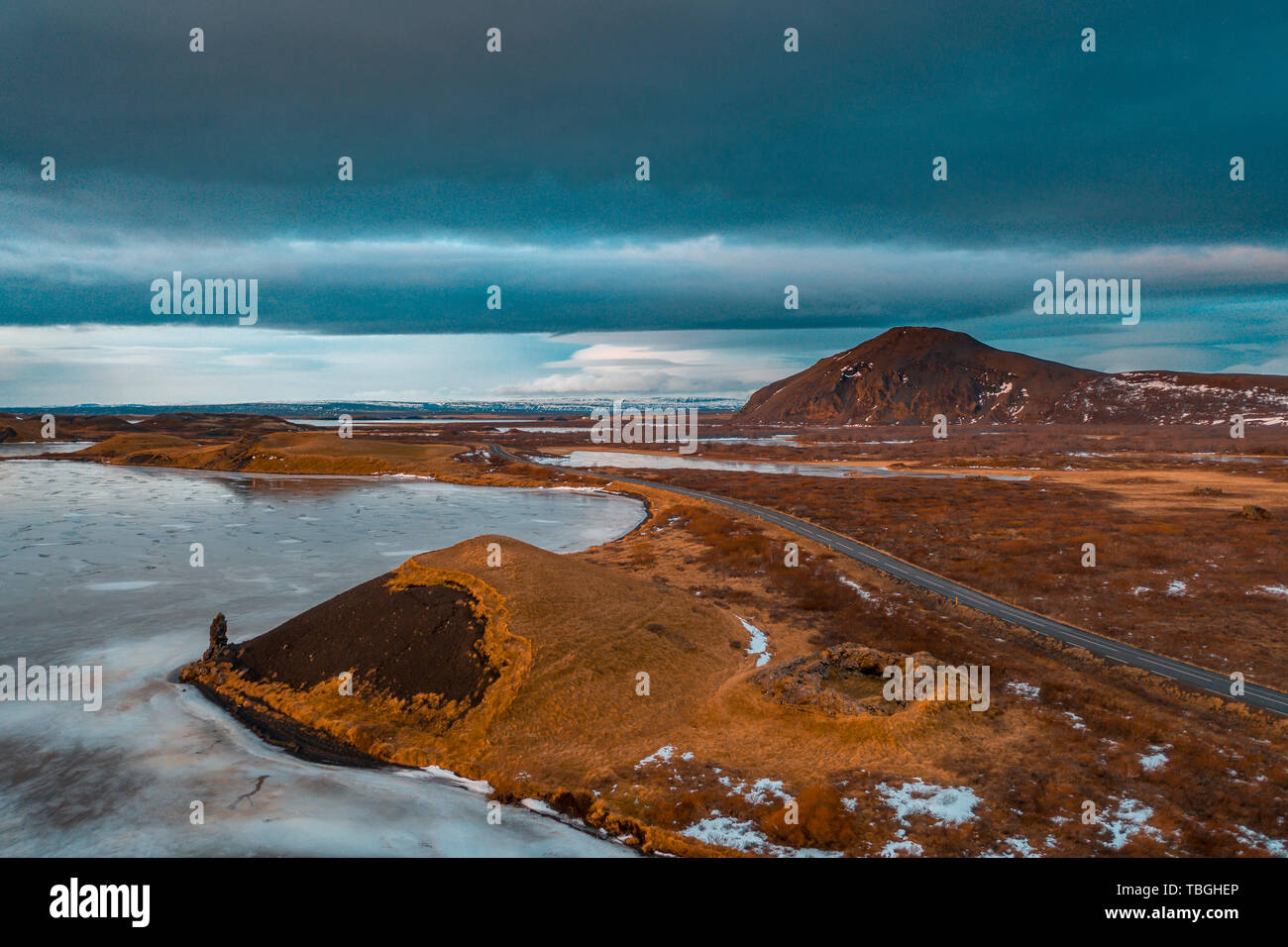 Winter, See Myvatn, Island Stockfoto