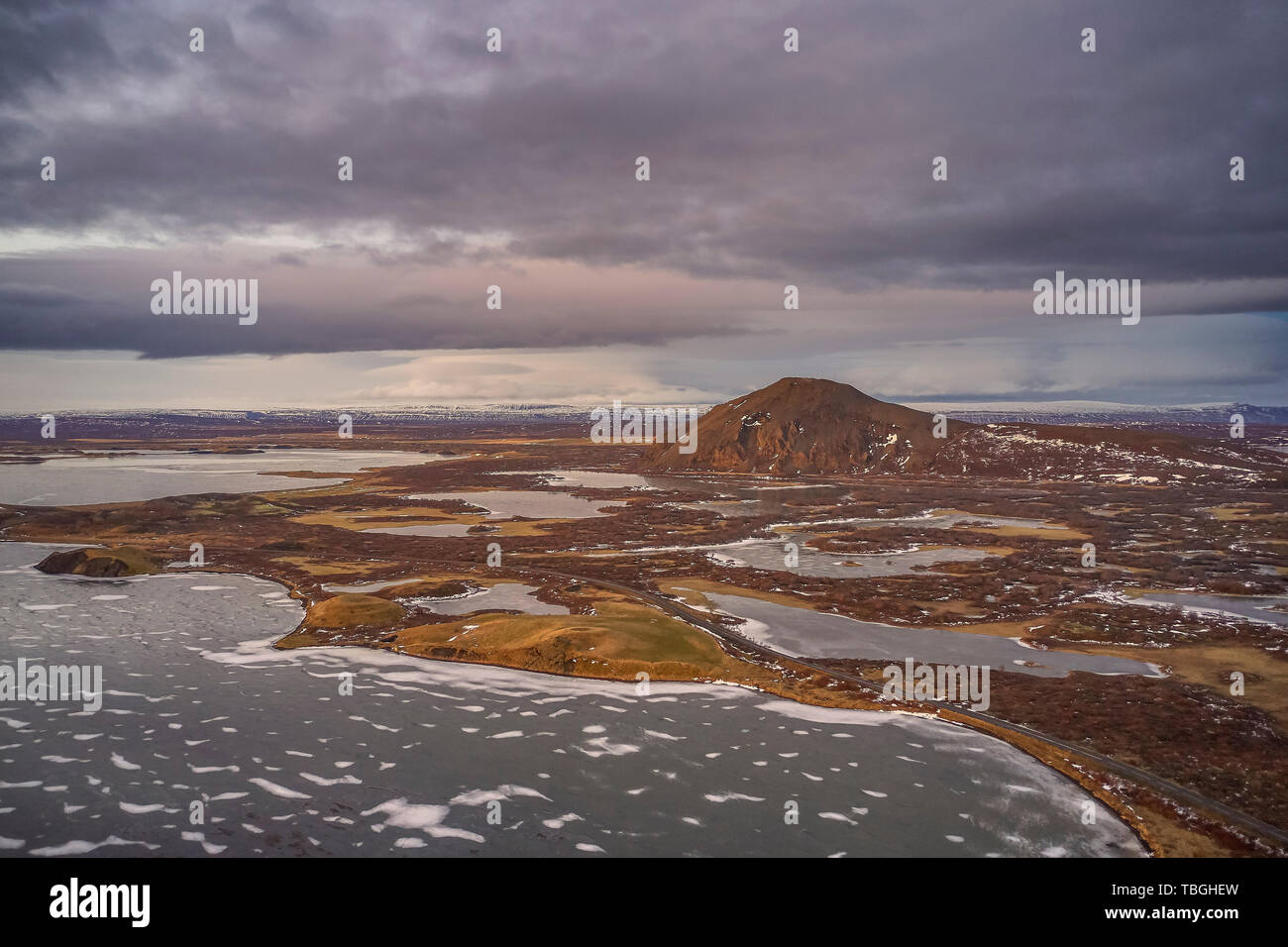 Winter Lake Myvatn, Island Stockfoto