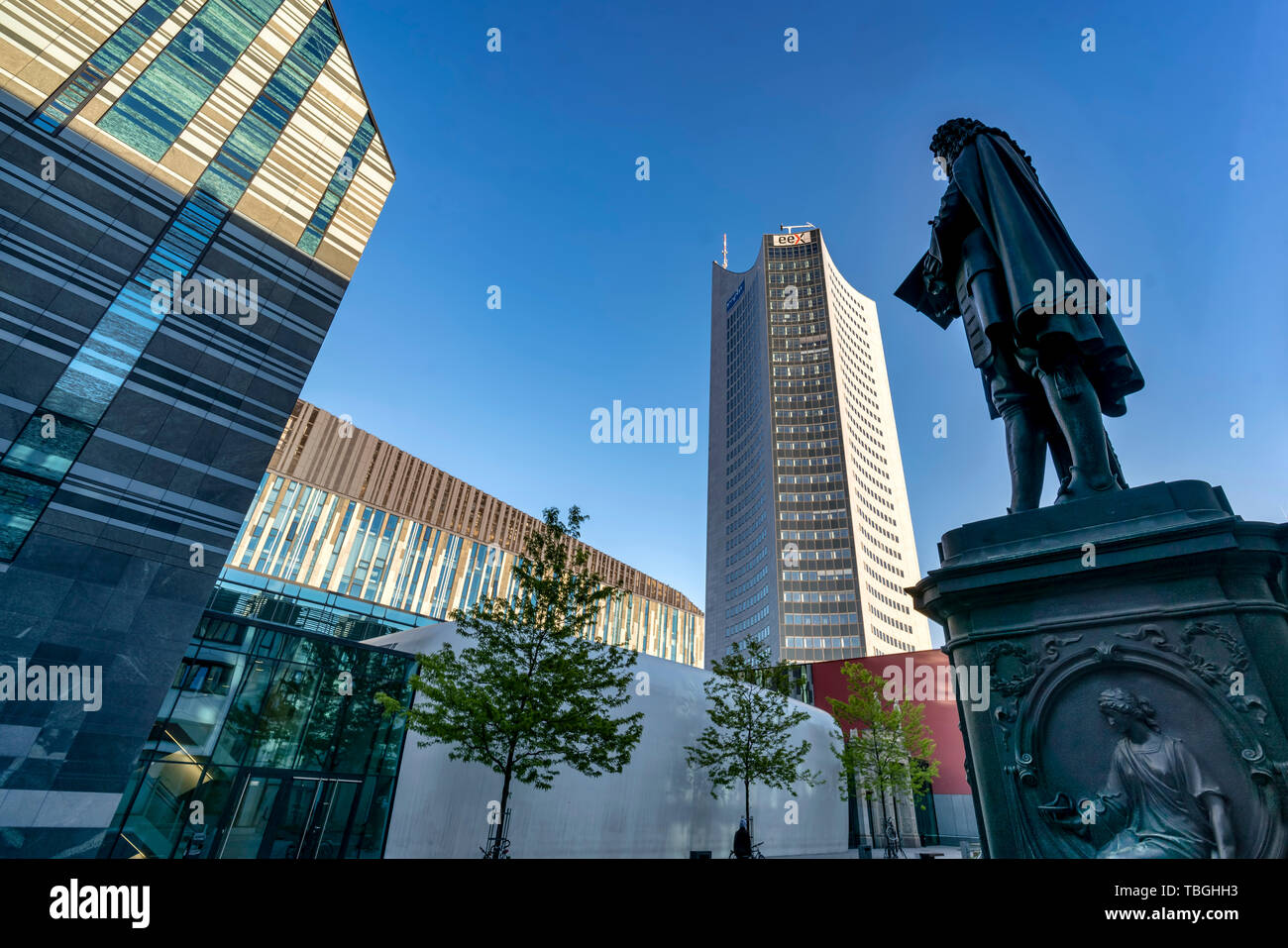 Universität Campus mit Paulinum, Augusteum und MDR City Tower, Leipzig, Sachsen, Deutschland Leipzig, Deutschland Stockfoto