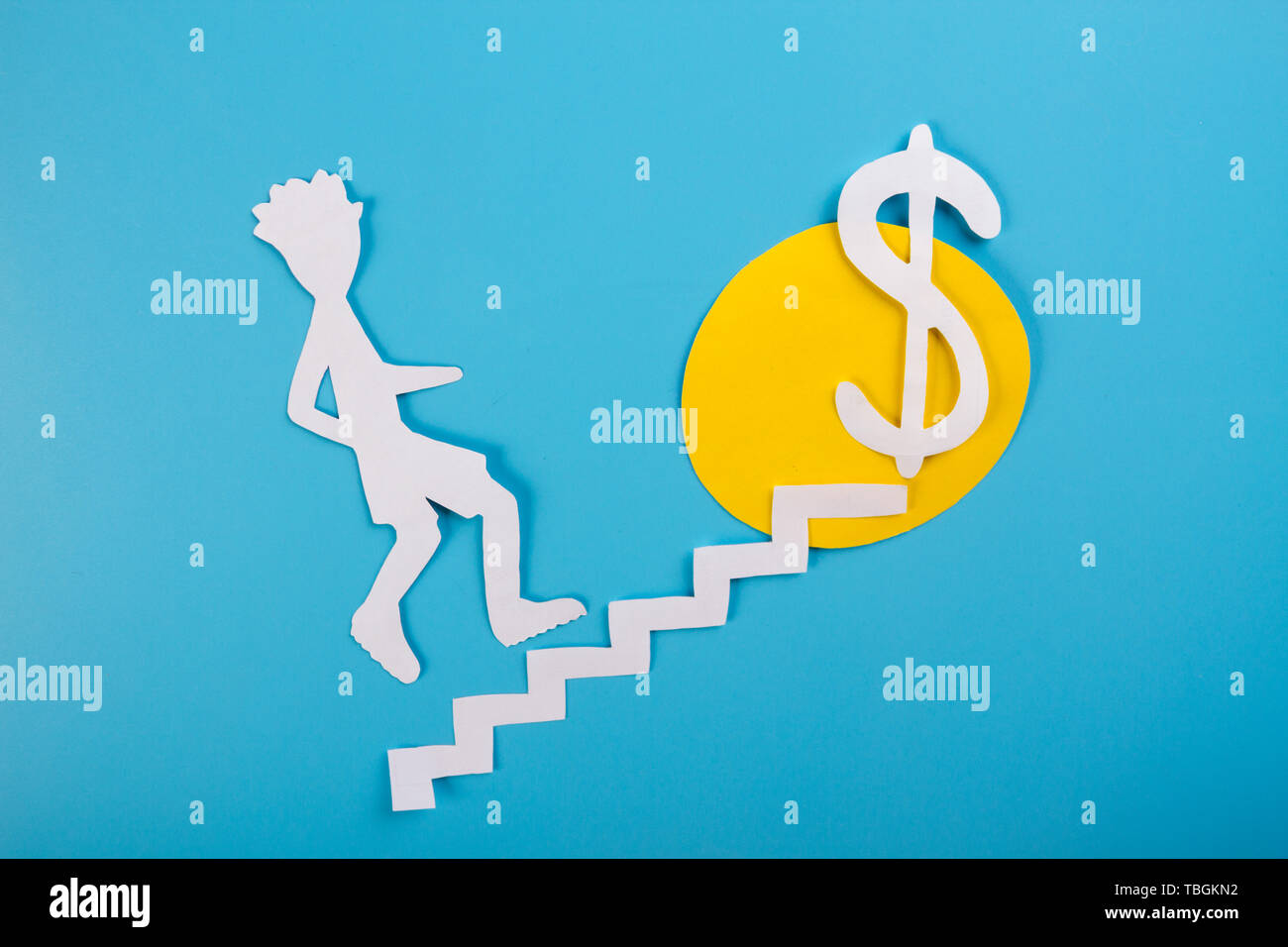 Läufer laufen die Treppe hinauf in Richtung Dollar. Cartoon Stockfoto