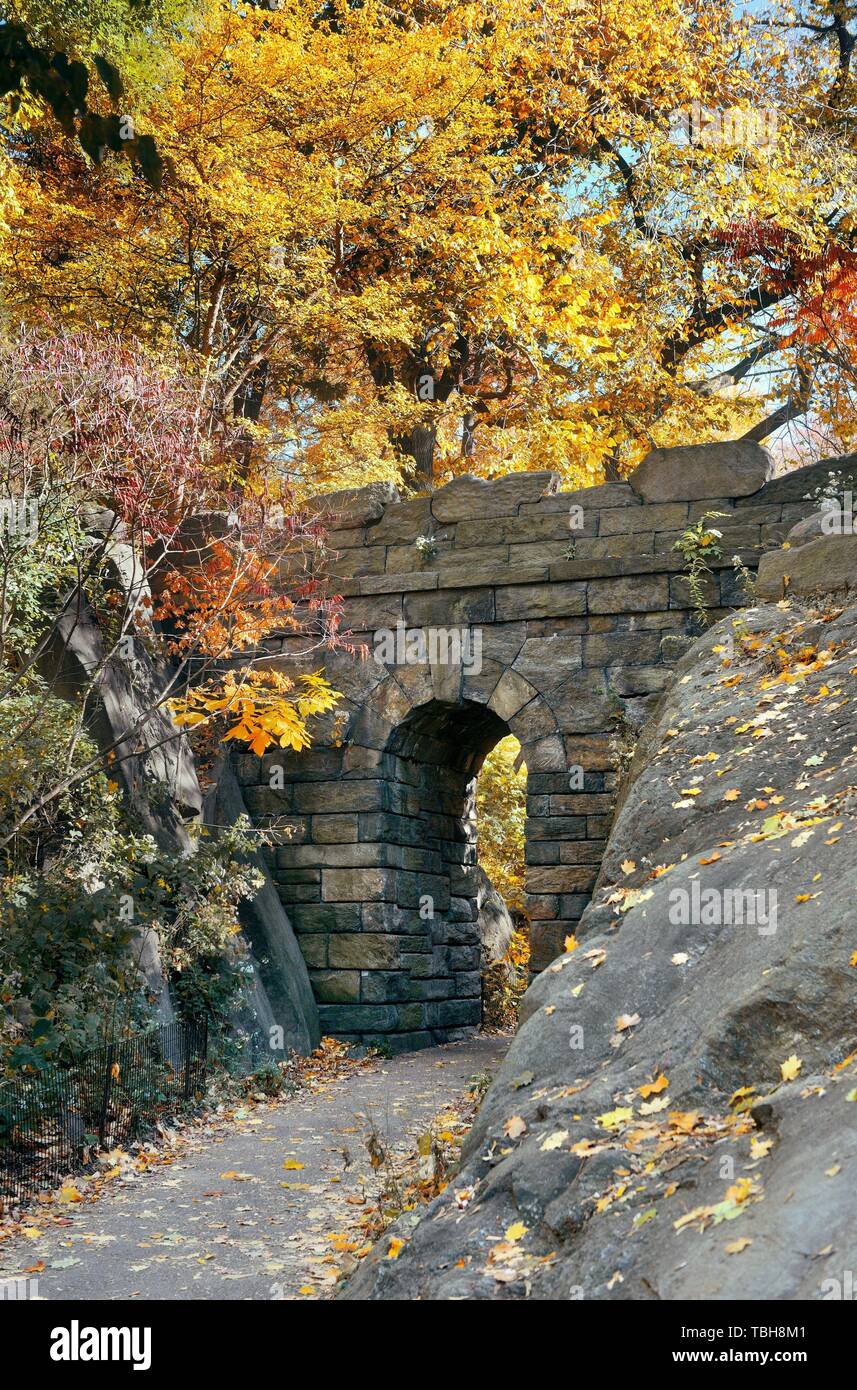 Steinbrücke im Central Park in Wäldern, New York City Midtown Manhattan Stockfoto