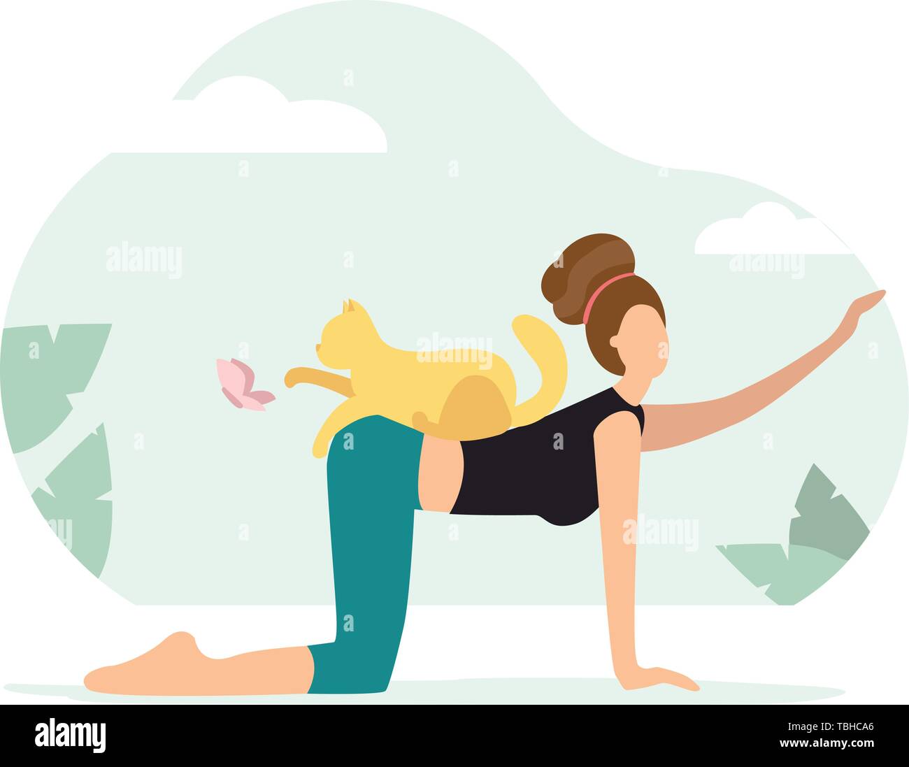 Kuh darstellen. Frau Yoga mit cat Stock Vektor