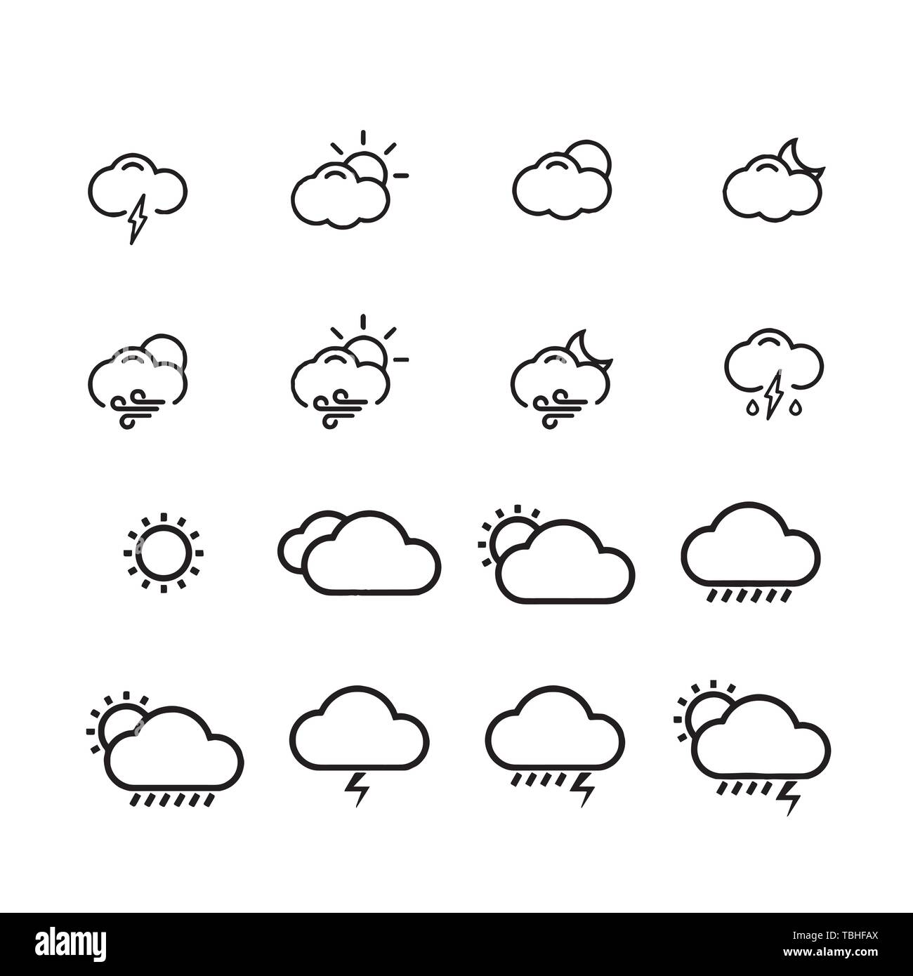 Wetter Symbole mit weißem Hintergrund Vektor Stock Vektor