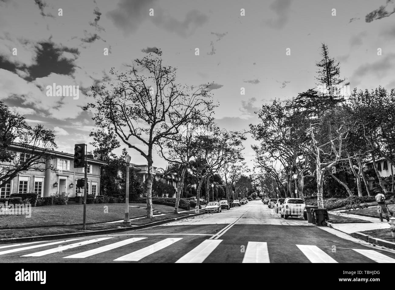 Luxus Nachbarschaft in Los Angeles, Kalifornien. Schwarzweiß-Effekt Stockfoto