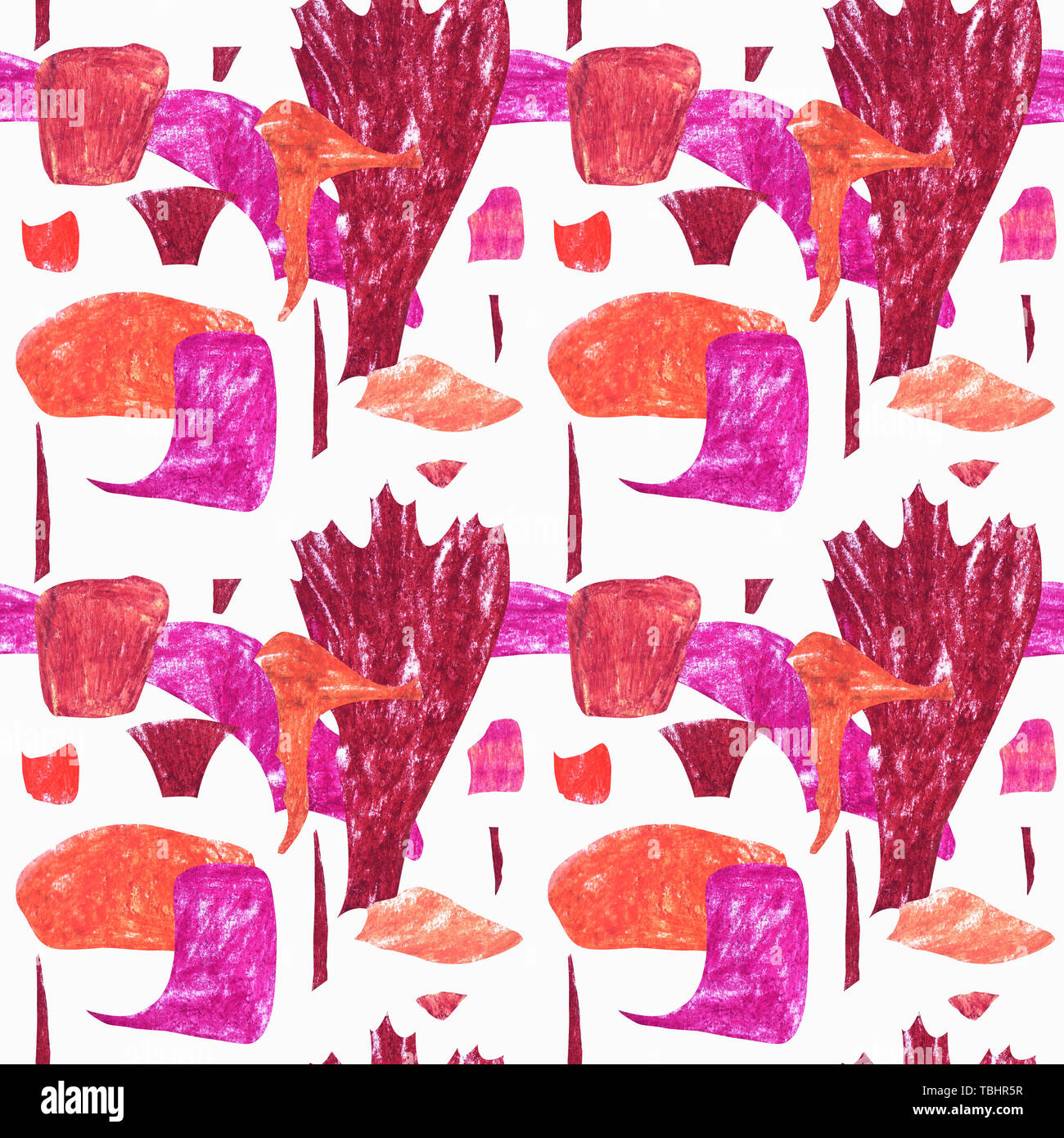 Nahtlose abract Muster. Orange, Rosa und Burgund geometrische Formen auf einem weißen Hintergrund. Farbenfrohe abstrakte Hintergrund. Stockfoto