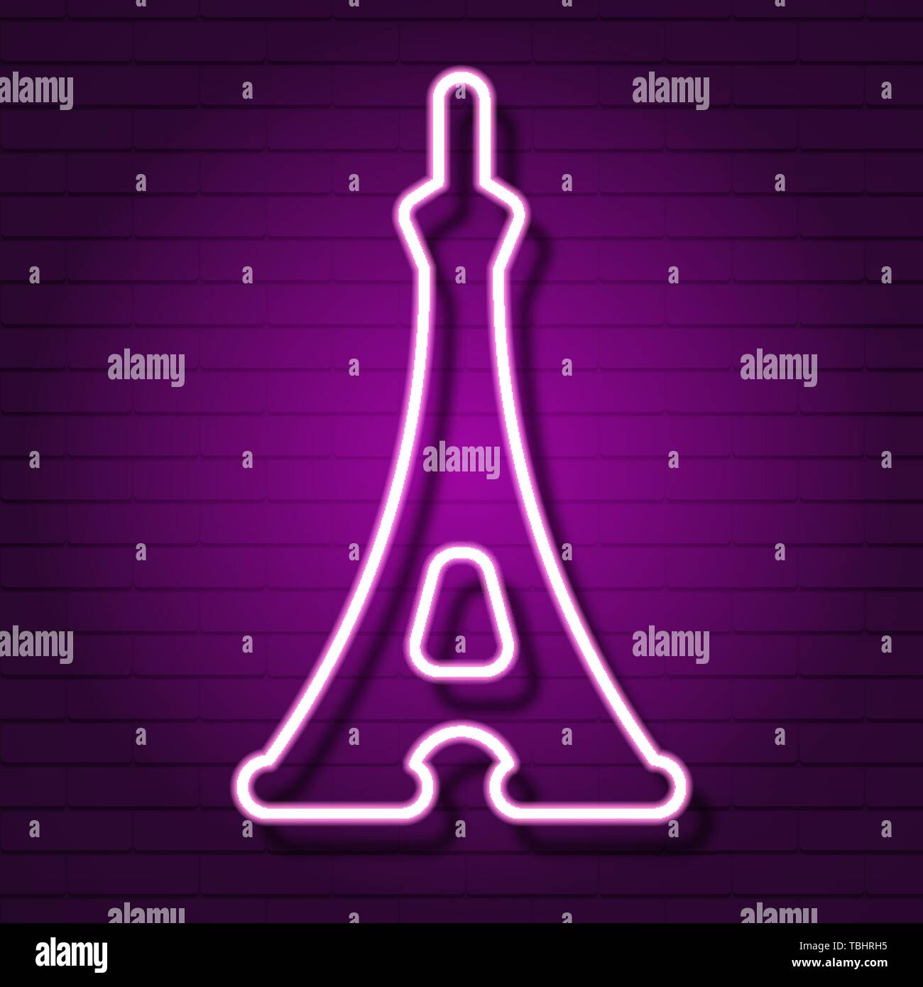 Eiffelturm Leuchtreklame. Nacht helle Anzeige. Vector Illustration in Neon style für französische Ferienhäuser, Reisebüro, Architektur Stock Vektor