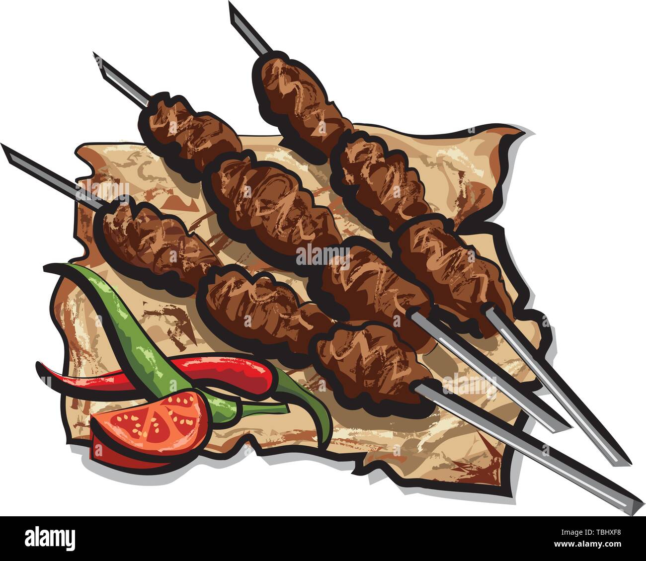 Gegrilltes Kebab mit pita Brot Stock Vektor