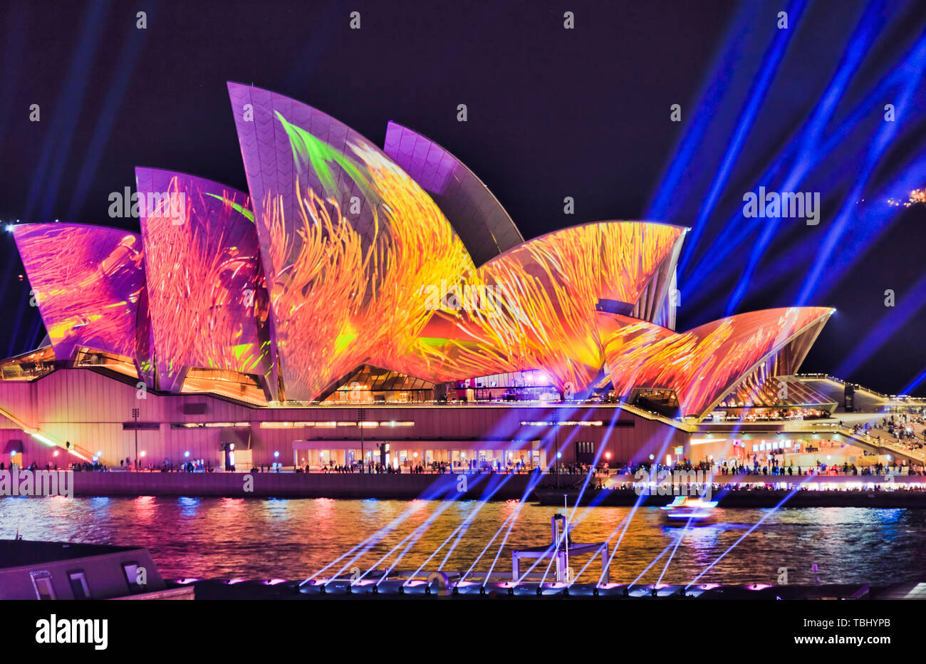 Sydney, Australien - 25. Mai 2019: bunte Bild der wachsende Sprößlinge an der Seite des Sydney Opera House bei Vivid Sydney ligh zeigen Festival projiziert. Stockfoto