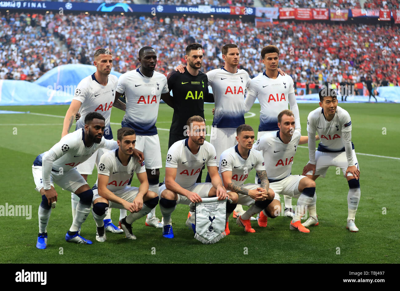 Ein Tottenham Hotspur Team Gruppenfoto während der UEFA Champions League Finale bei den Wanda Metropolitano, Madrid. Stockfoto