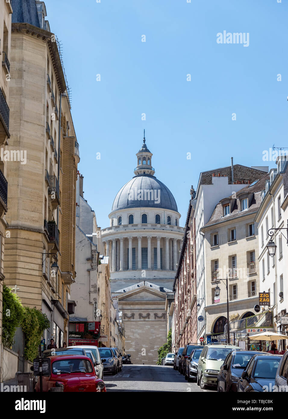 Das Pantheon von der rue Valette in Paris Stockfoto