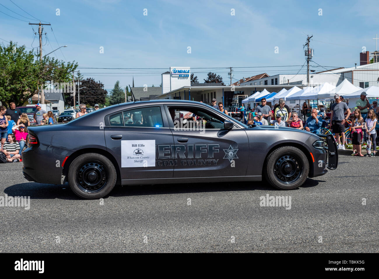 Whatcom County Sheriff im 2019 Lynden Landwirte Day Parade. Lynden, Washington Stockfoto