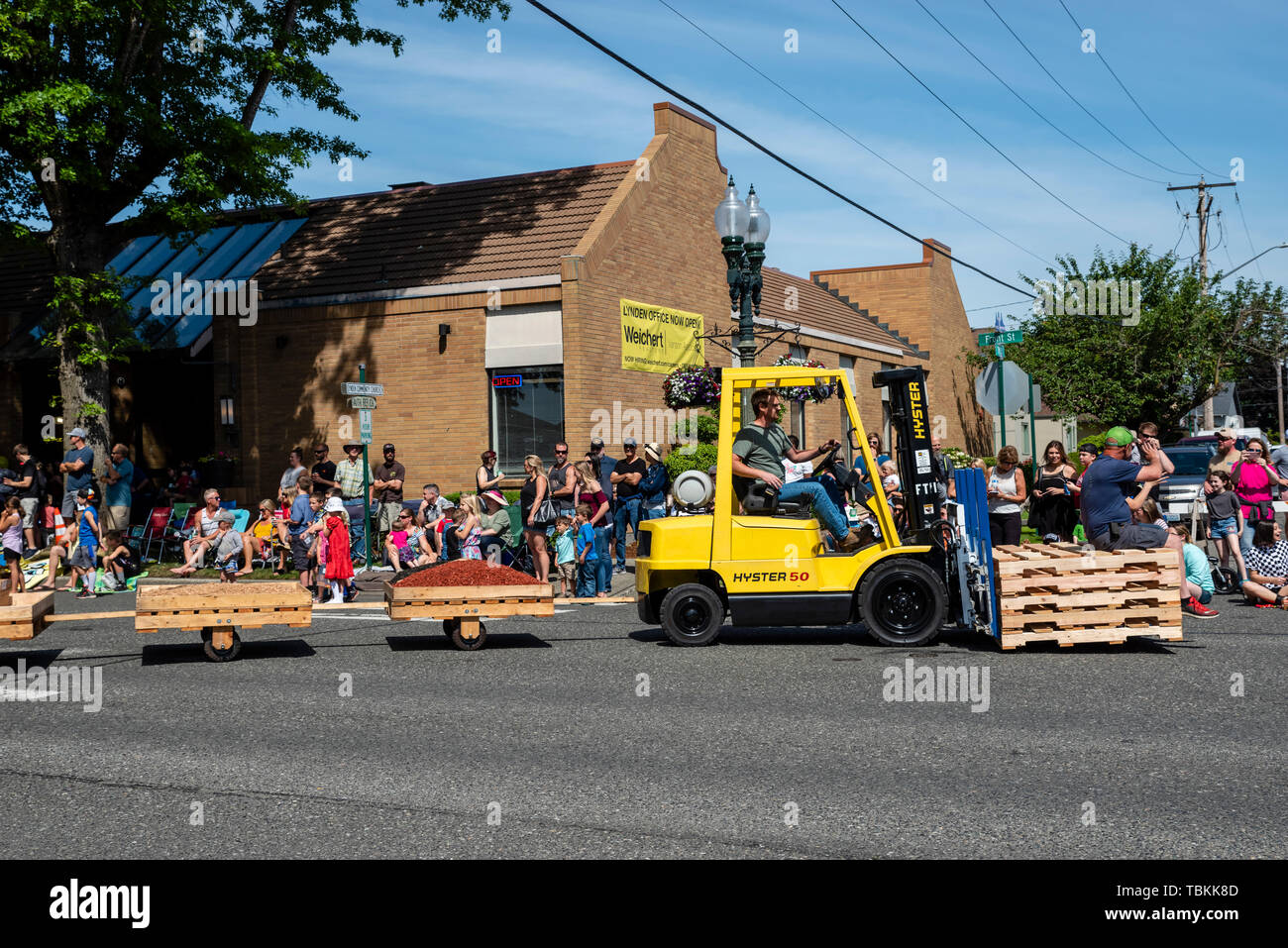 Perry Palette Firma im 2019 Lynden Landwirte Day Parade. Lynden, Washington Stockfoto