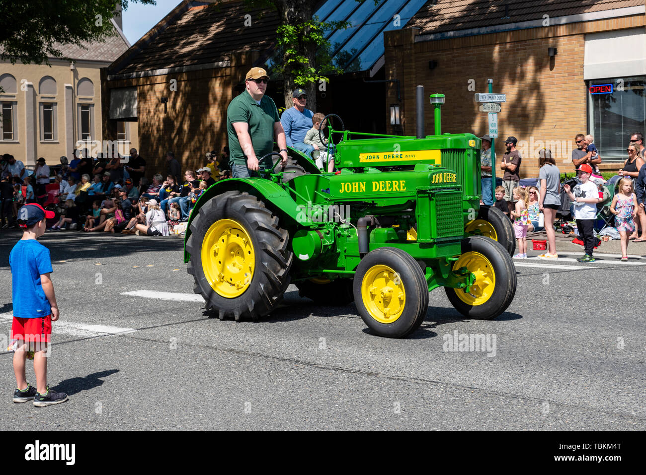 John Deere Traktor 2019 Lynden Landwirte Day Parade. Lynden, Washington Stockfoto