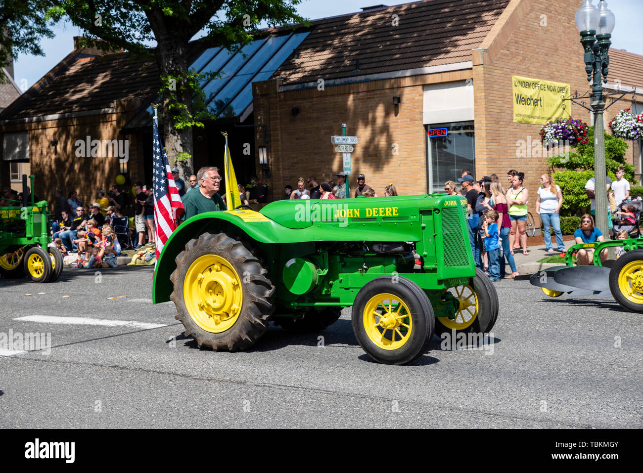 John Deere Traktor 2019 Lynden Landwirte Day Parade. Lynden, Washington Stockfoto
