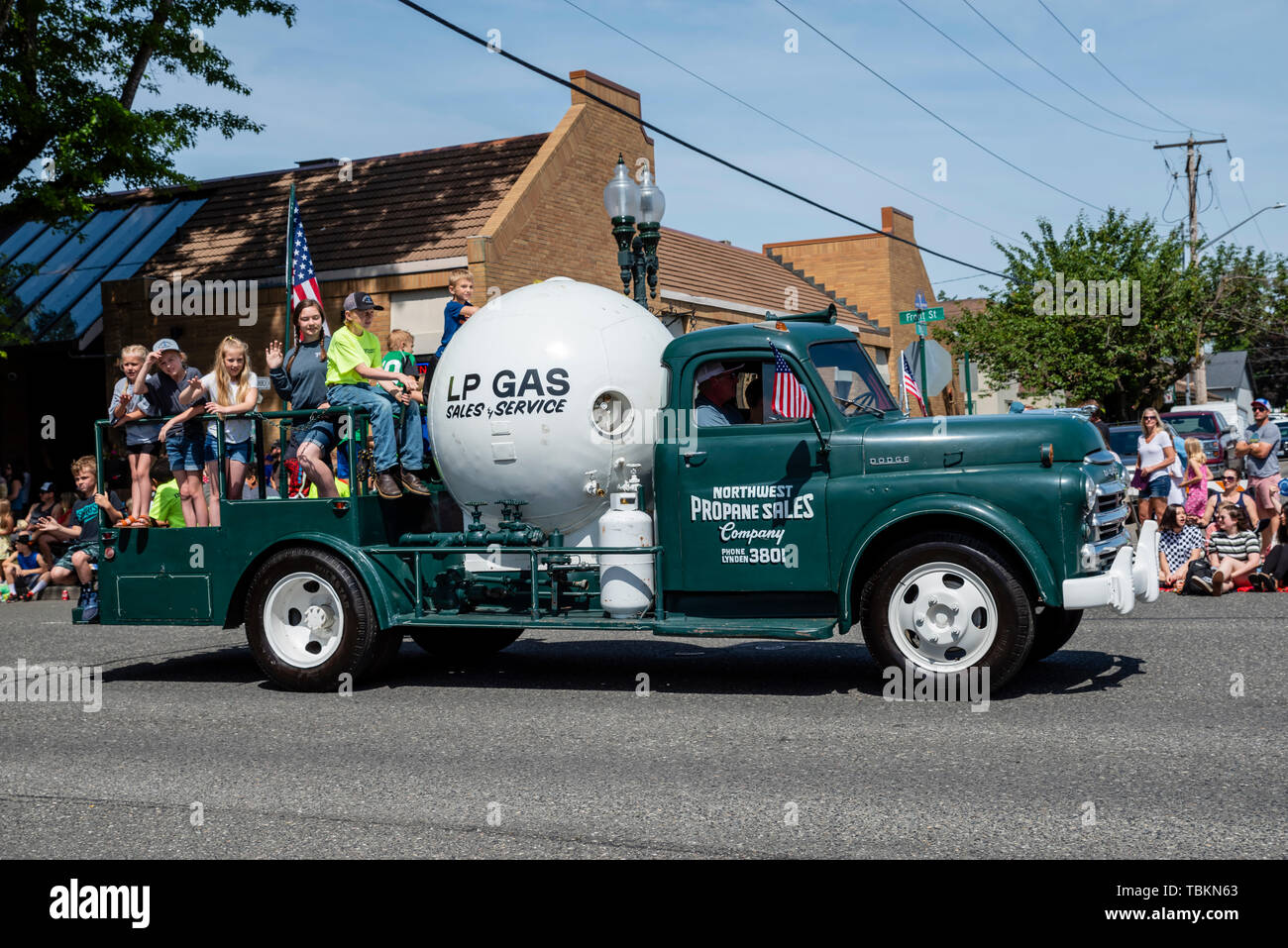 Northwest Propan Umsatz Tankfahrzeug in den 2019 Lynden Landwirte Day Parade. Lynden, Washington Stockfoto
