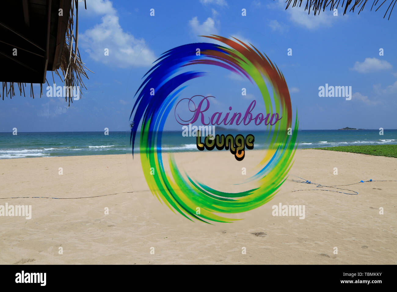 Transparente Fenster Aufkleber Rainbow Lodge Nilavelli Strand, in der Nähe von Trincomalee, östlichen Provinz, Sri Lanka, Asien Stockfoto