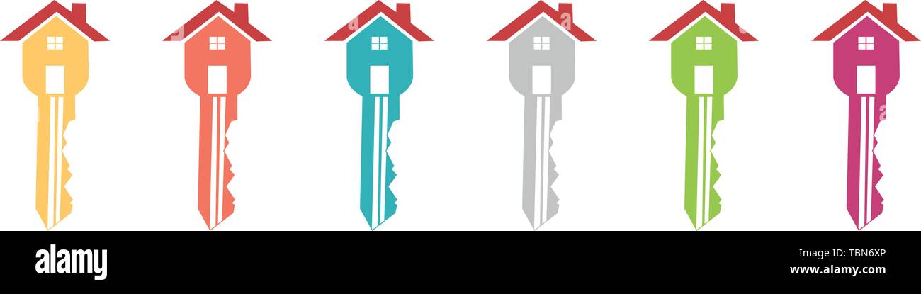 Symbol mit einem Schlüssel in Form eines farbigen Haus Stock Vektor