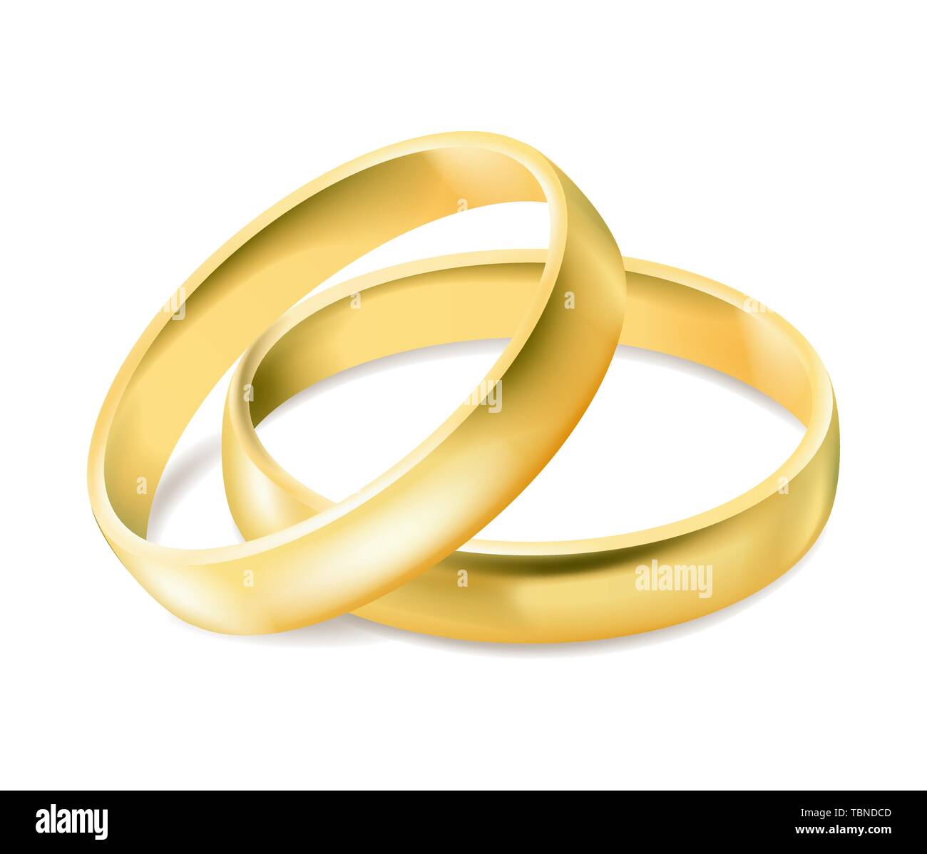 Zwei goldene Ringe auf weißem Hintergrund Stock Vektor