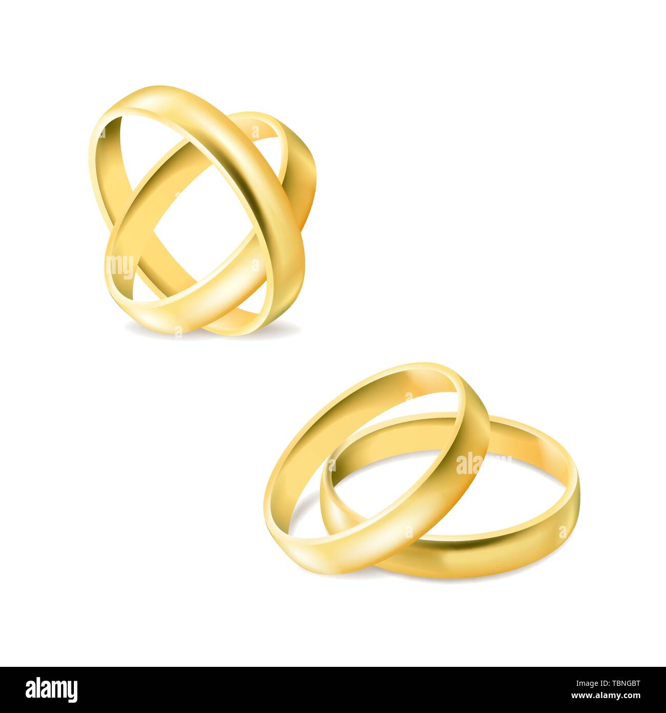 Satz von Gold Verlobungsringe auf weißem Hintergrund Stock Vektor