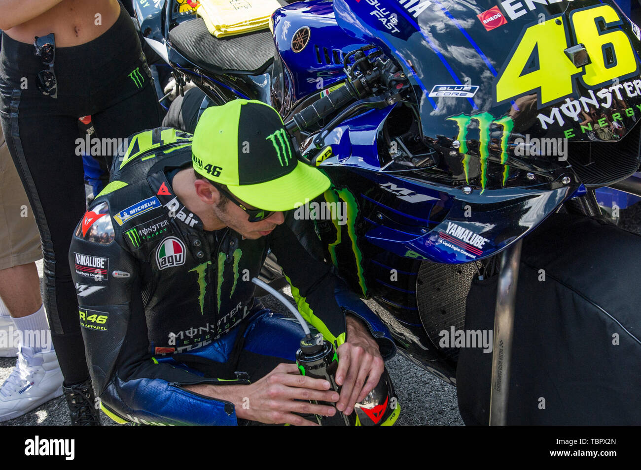 2. Juni 2019, Stromkreis des Mugello, Scarperia, Florenz, Italien; MotoGP von Italien, Race Day; Valentino Rossi (Monster Energy Yamaha MotoGP) auf dem Raster Stockfoto