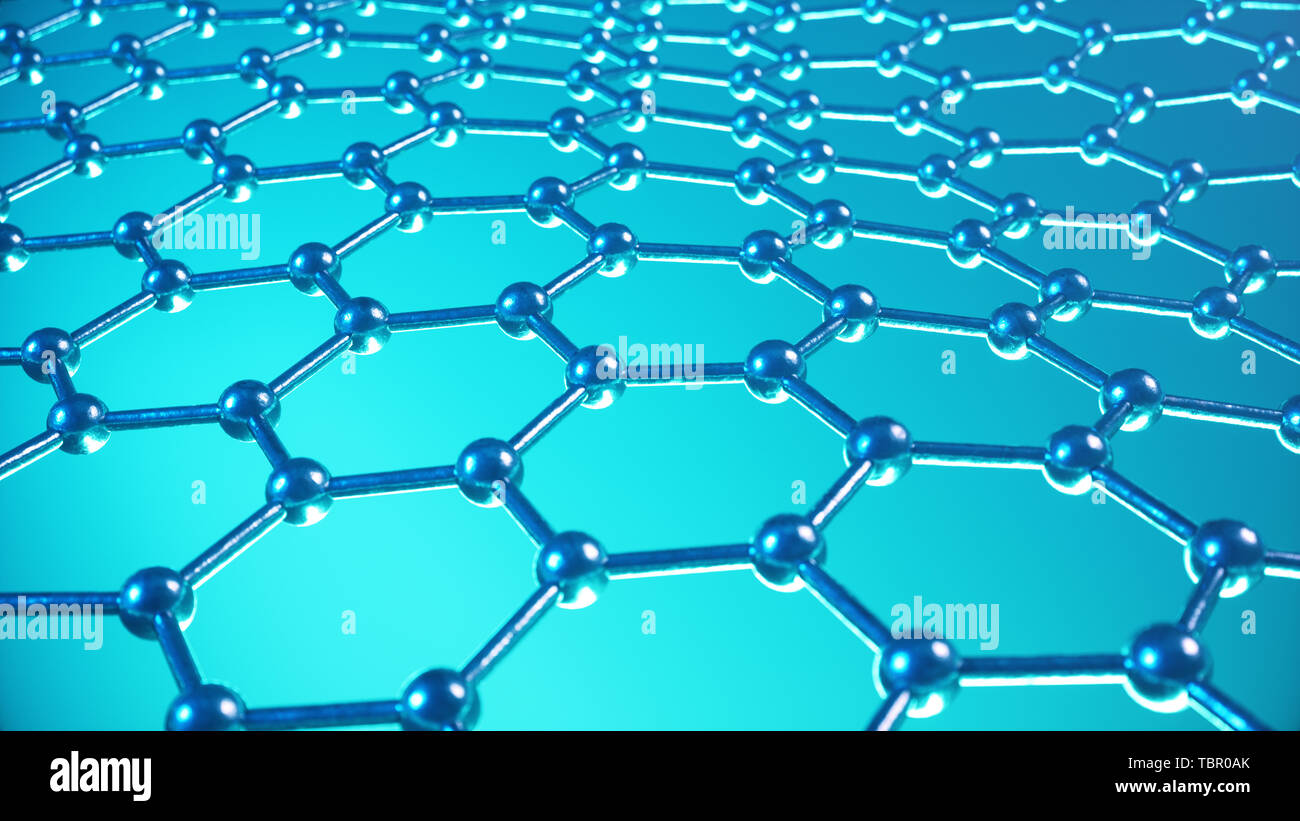 3D-Illustration Struktur des Graphen oder carbon Oberfläche, abstrakte Nanotechnologie sechseckiger geometrischer Form close-up, Konzept Graphen atomic Stockfoto