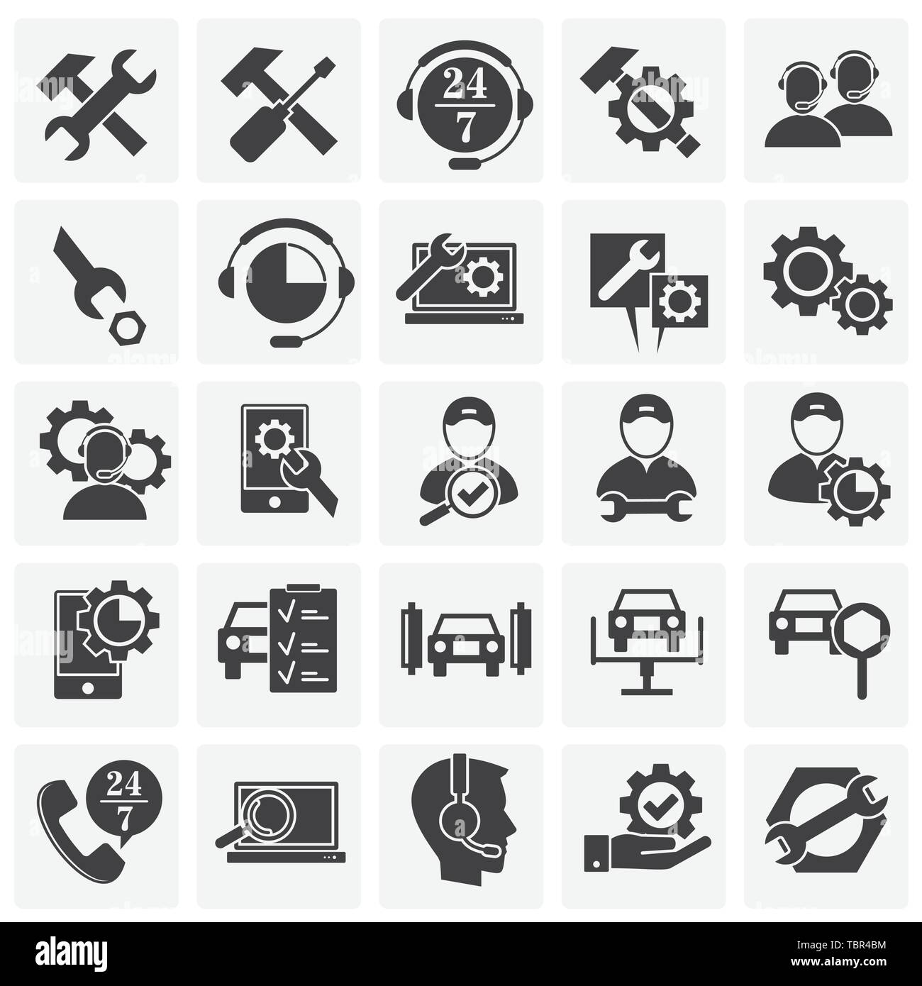 Service ähnliche Symbole auf dem Hintergrund für Grafik- und Webdesign. Einfache Abbildung. Internet Konzept Symbol für Website Taste oder mobile App. Stock Vektor