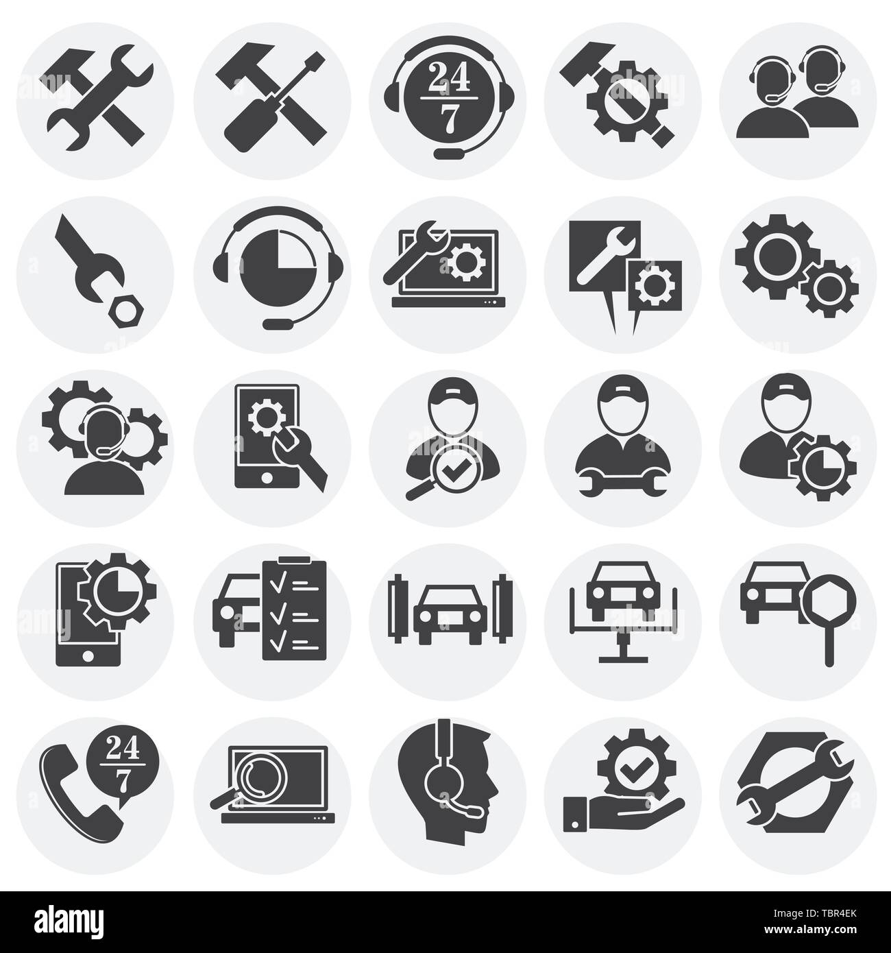 Service ähnliche Symbole auf dem Hintergrund für Grafik- und Webdesign. Einfache Abbildung. Internet Konzept Symbol für Website Taste oder mobile App. Stock Vektor