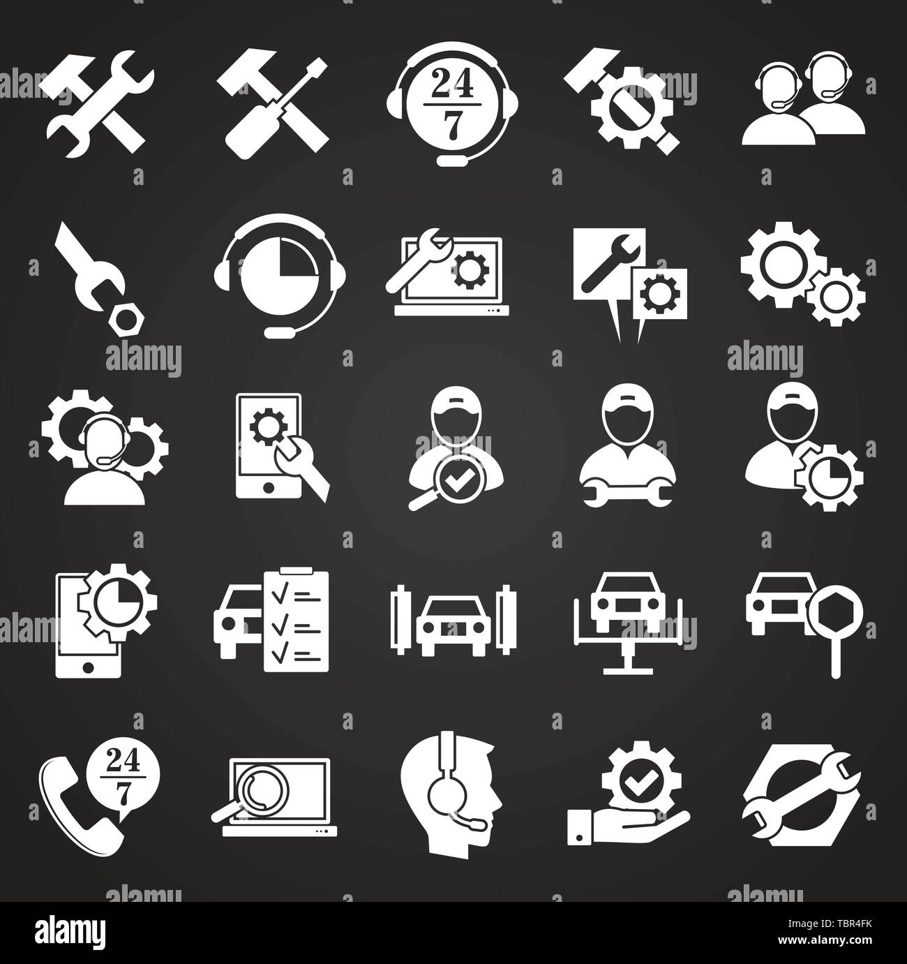 Service ähnliche Symbole auf dem Hintergrund für Grafik- und Webdesign. Einfache Abbildung. Internet Konzept Symbol für Website Taste oder mobile App. Stock Vektor