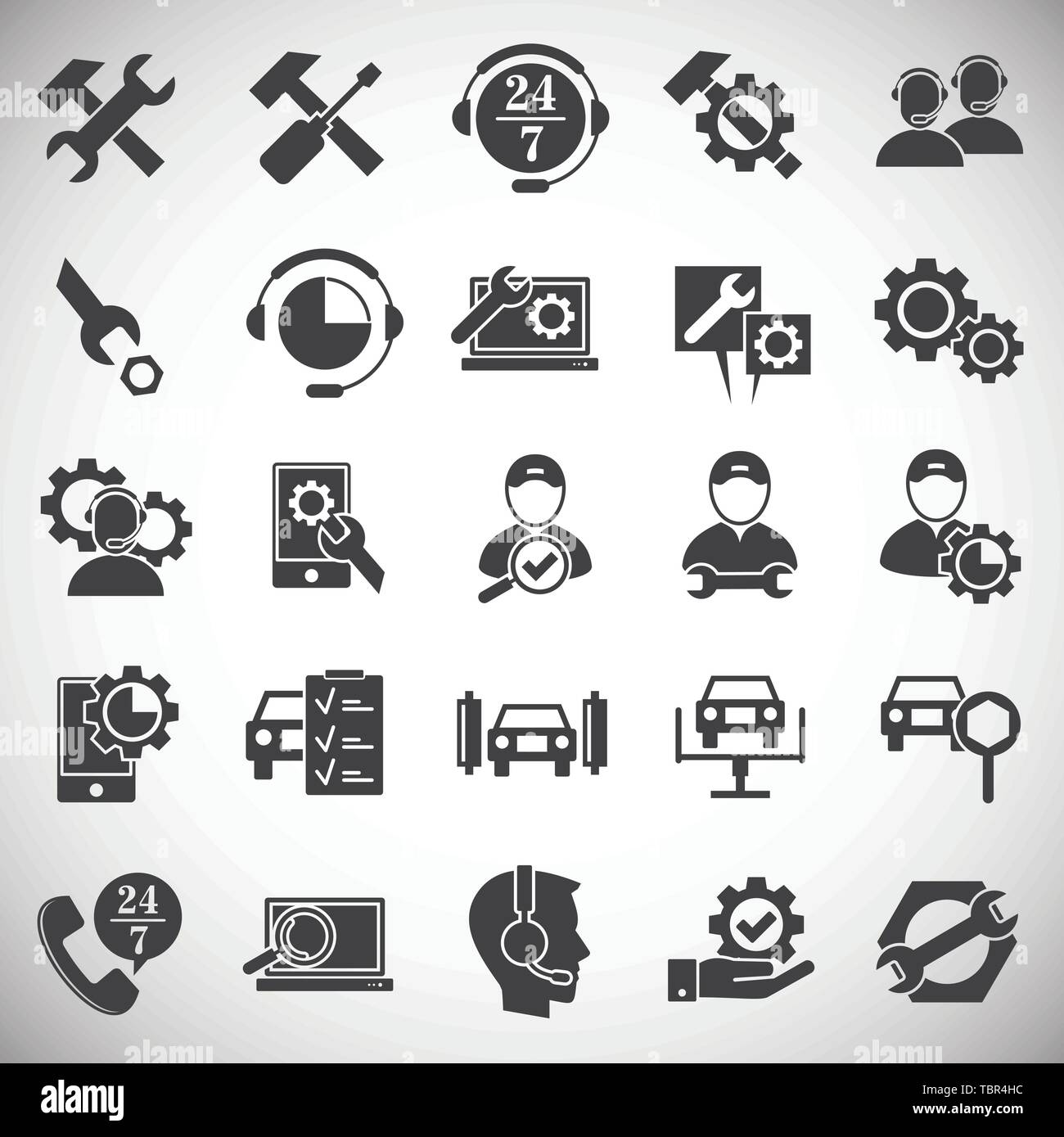 Service ähnliche Symbole auf dem Hintergrund für Grafik- und Webdesign. Einfache Abbildung. Internet Konzept Symbol für Website Taste oder mobile App. Stock Vektor