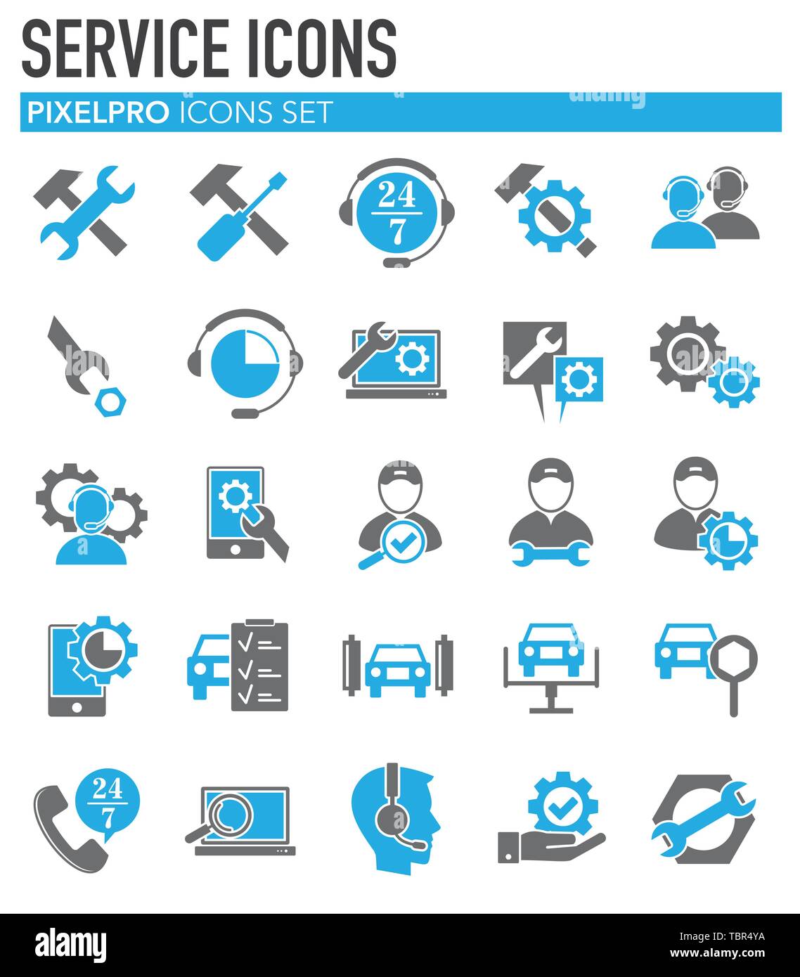 Service ähnliche Symbole auf dem Hintergrund für Grafik- und Webdesign. Einfache Abbildung. Internet Konzept Symbol für Website Taste oder mobile App. Stock Vektor