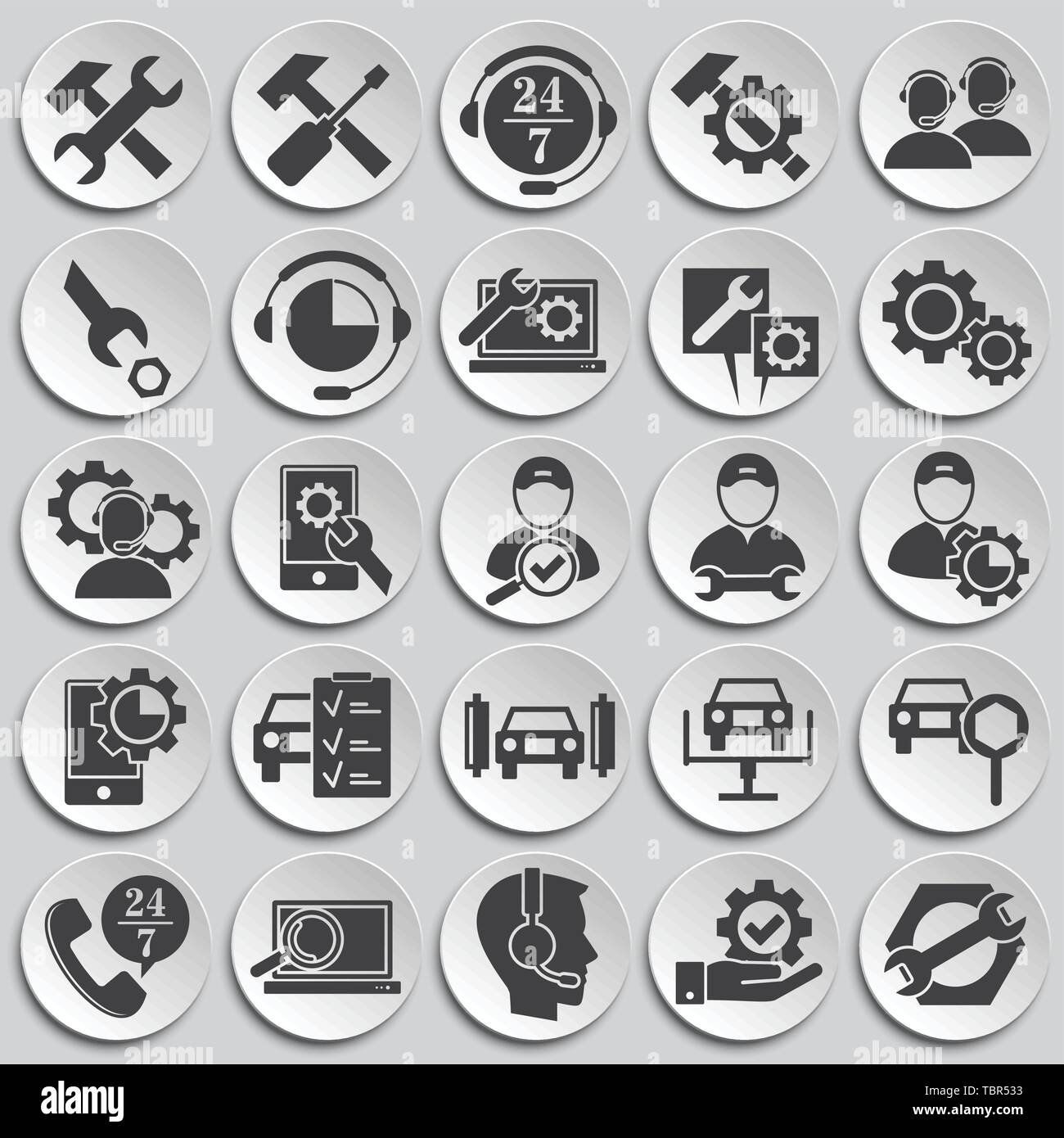 Service ähnliche Symbole auf dem Hintergrund für Grafik- und Webdesign. Einfache Abbildung. Internet Konzept Symbol für Website Taste oder mobile App. Stock Vektor