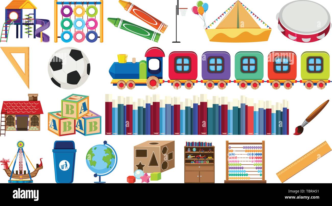 Eingestellt von Kindern lernen Ausrüstung Abbildung Stock Vektor