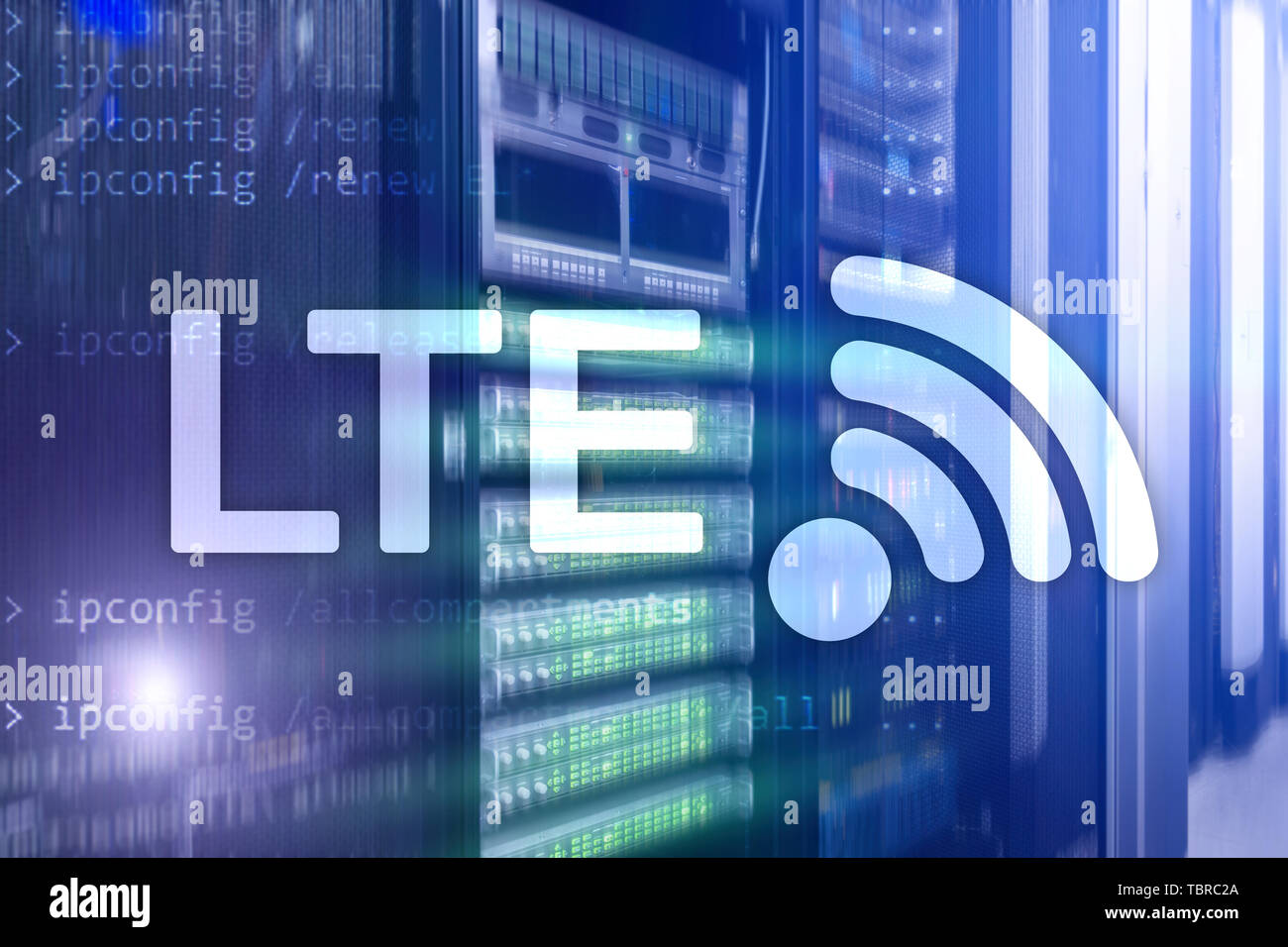 LTE, WLAN-Geschäft Internet und Virtuelle Realität Konzept. Informations- und Kommunikationstechnologie auf einem Server im Hintergrund. Stockfoto