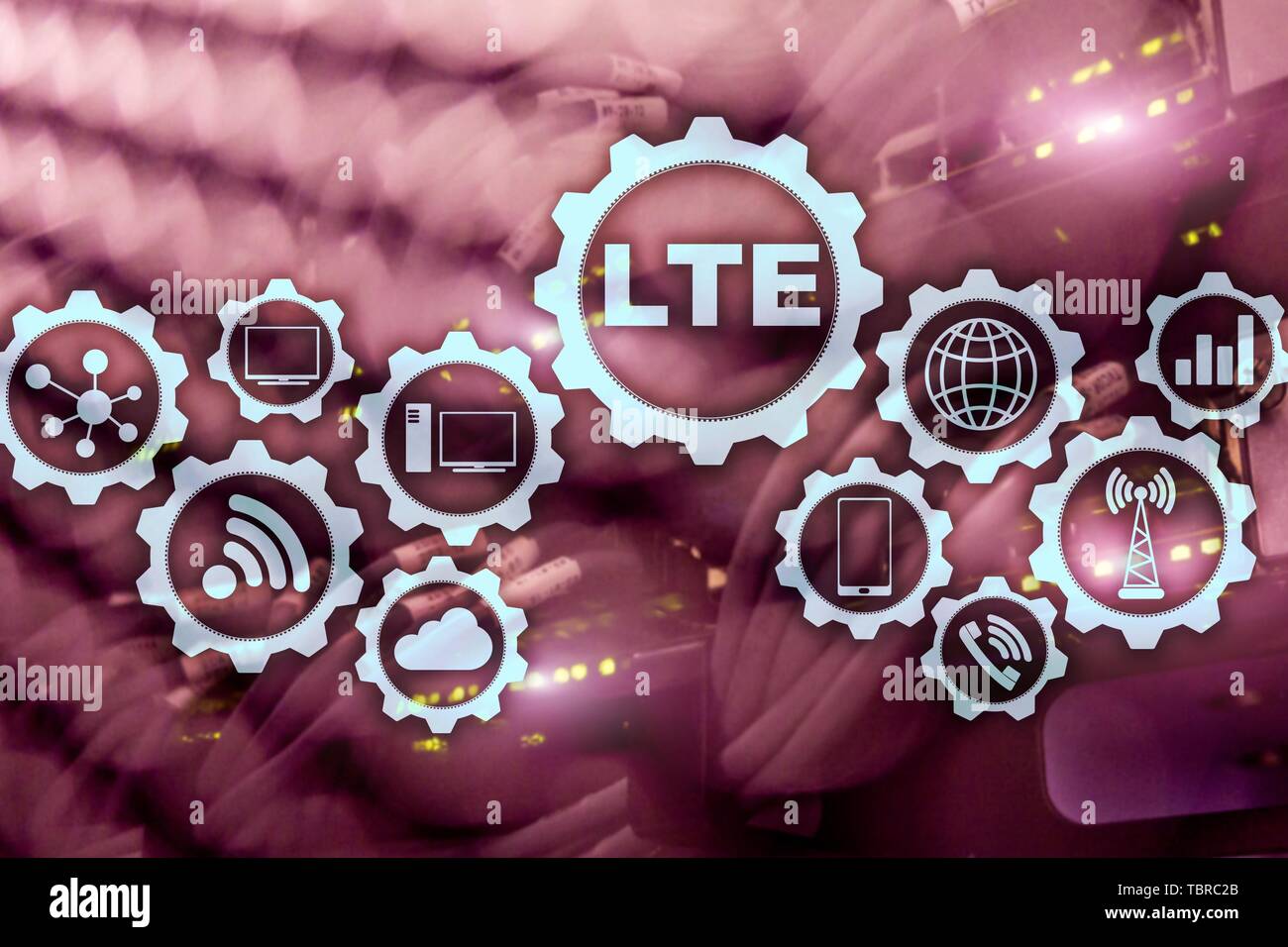 LTE, WLAN-Geschäft Internet und Virtuelle Realität Konzept. Informations- und Kommunikationstechnologie auf einem Server im Hintergrund. Stockfoto