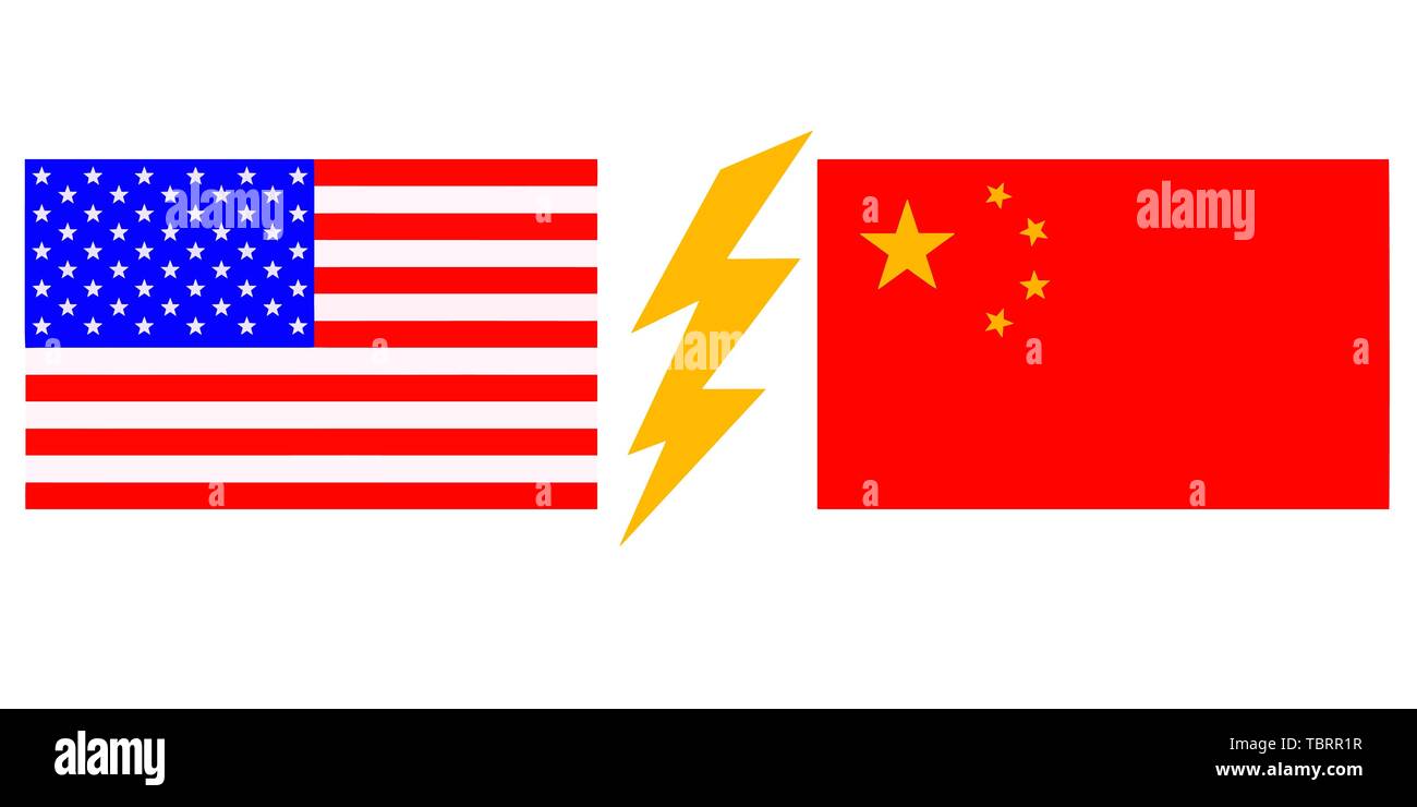 USA gegenüber China. Chinesische Fahne und der amerikanischen Flagge. Handelskrieg, wirtschaftlichen Krieg. Steuer Tarif, Preis Krieg. Stock Vektor