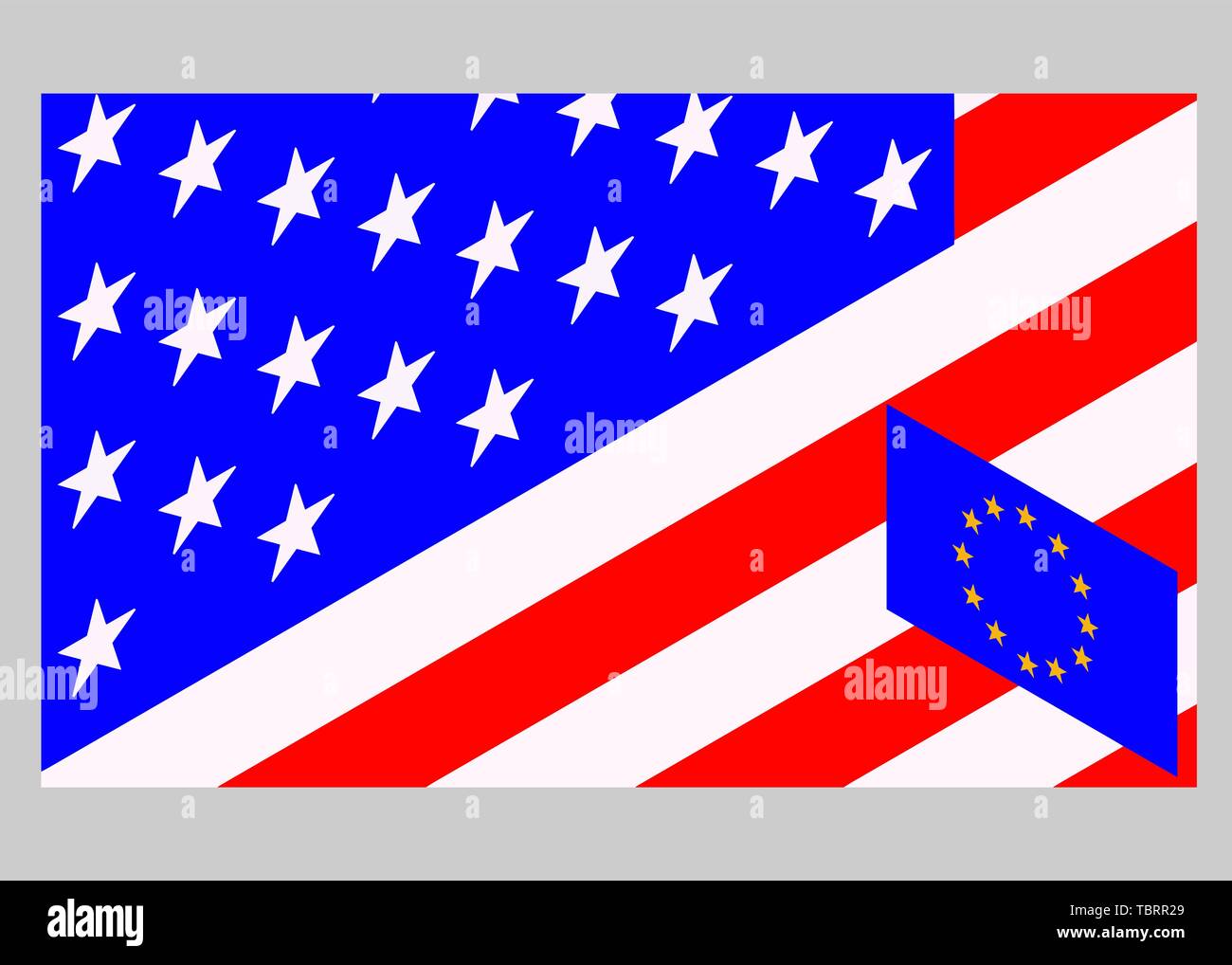USA gegenüber der Europäischen Union. Amerikanische Flagge und Europa Fahne. Handelskrieg, wirtschaftlichen Krieg. Steuer Tarif, Preis Krieg. Stock Vektor