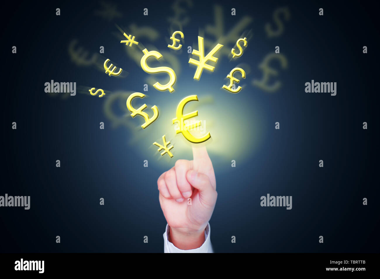 Close-up Geschäftsmann mit Geld Symbol in der Luft schweben Stockfoto