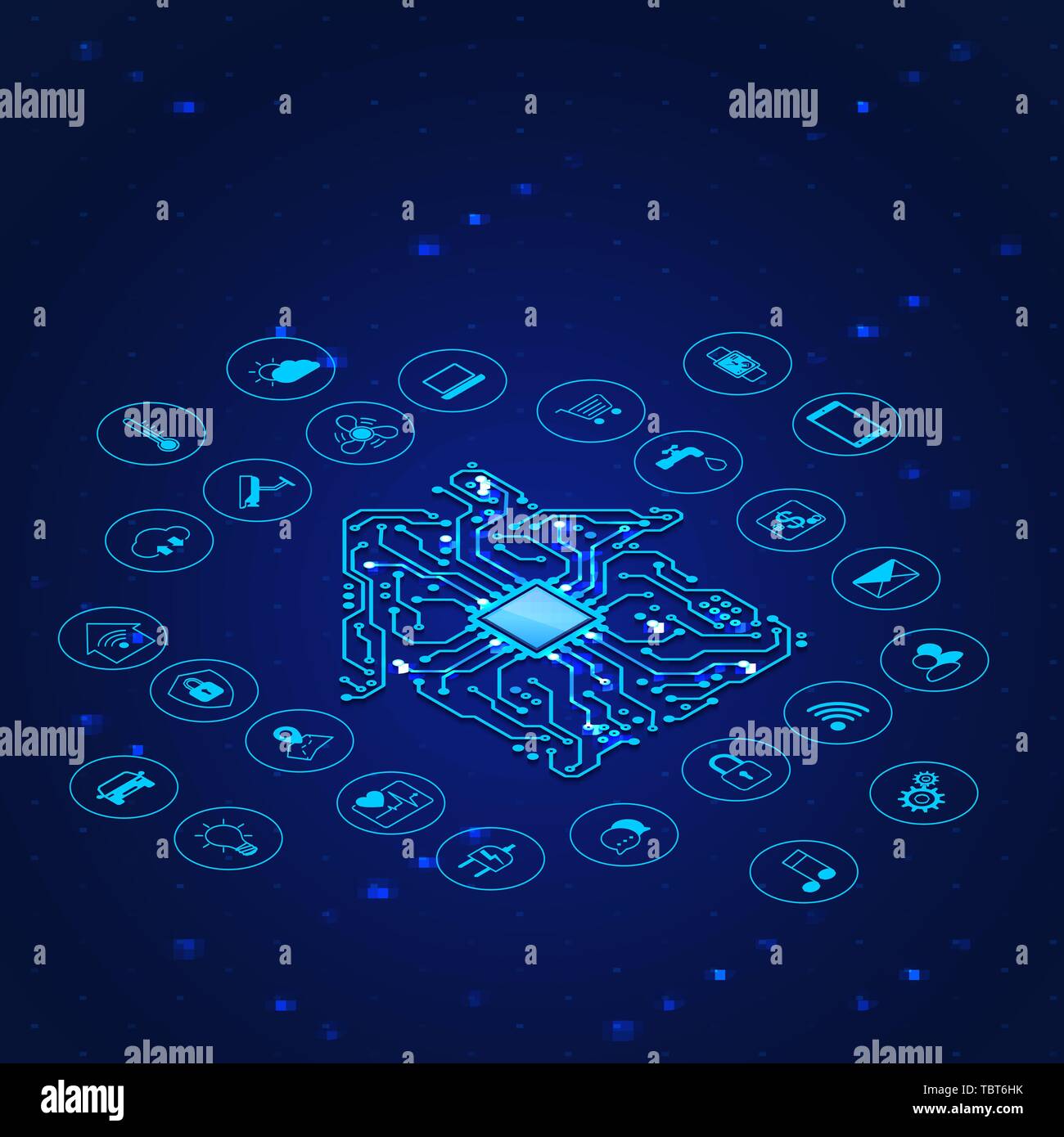Smart house Konzept. Stromkreis Haus Silhouette und Symbole der Remote controle System. Vector Illustration Stock Vektor