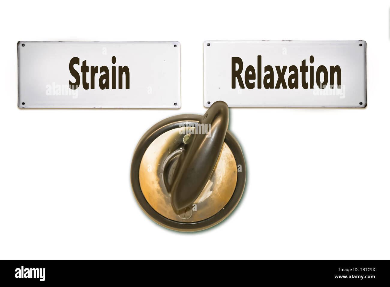 Straßenschild Richtung Weg zu Entspannung versus Belastung Stockfoto
