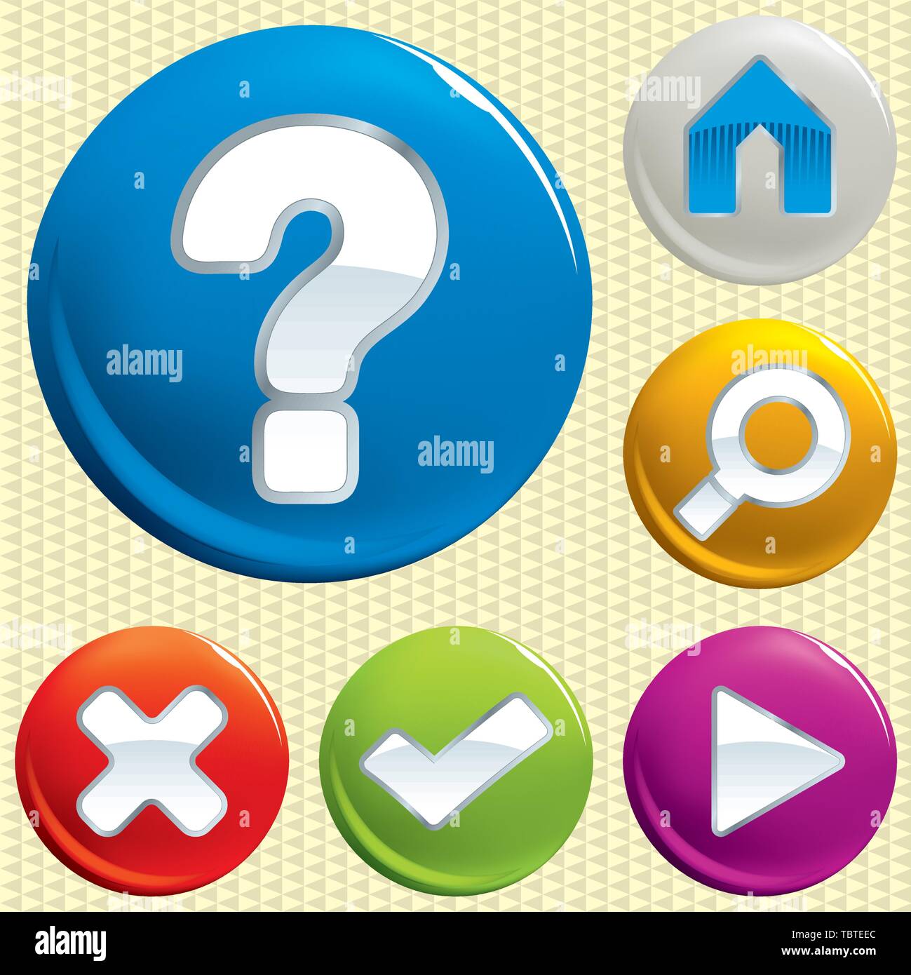 Vector Illustration. Glänzend Symbole. Gruppe von sechs mit verschiedenen Symbolen. Stock Vektor