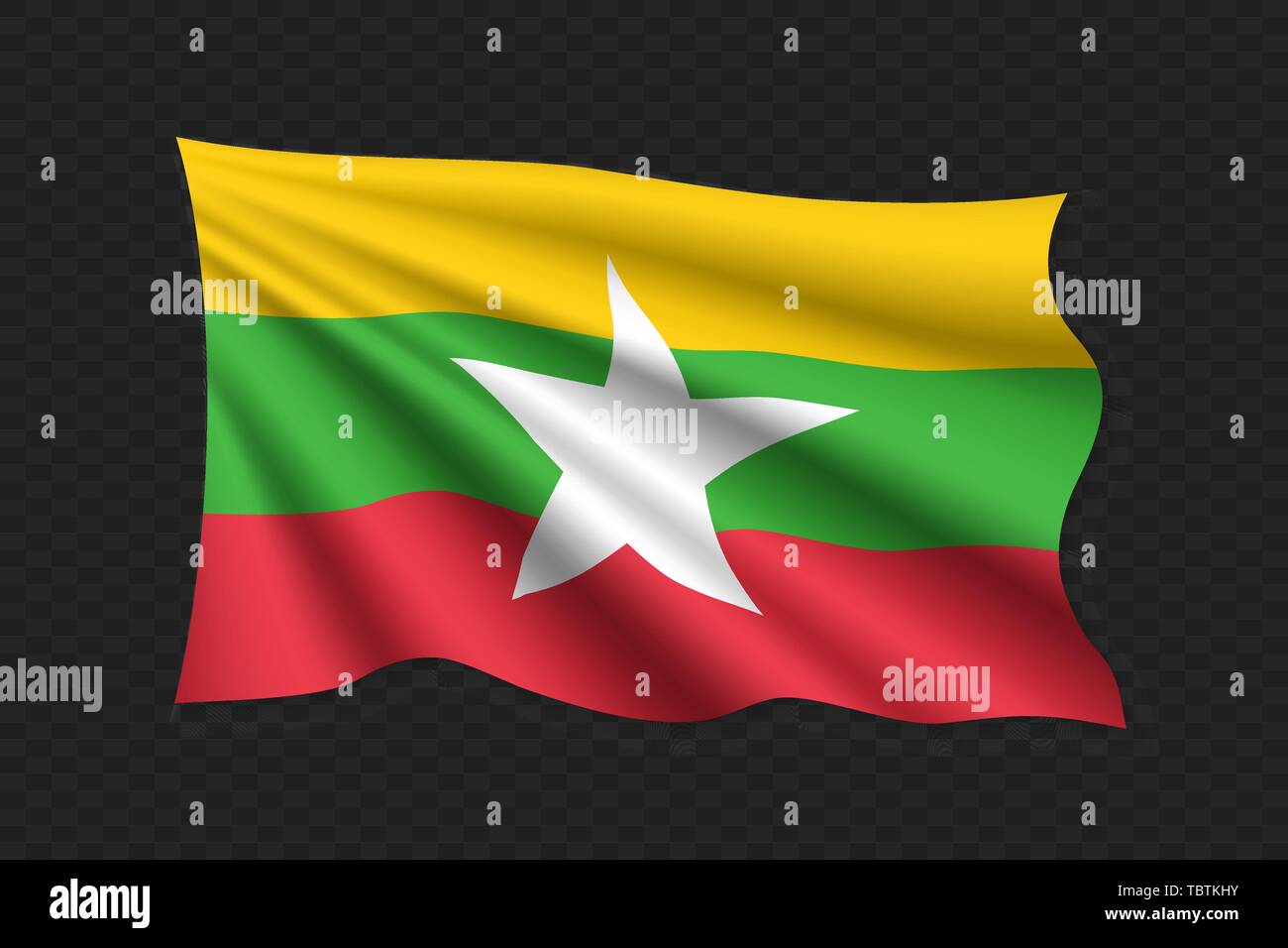 3D-Wehende Flagge von Myanmar. Vector Illustration Stock Vektor
