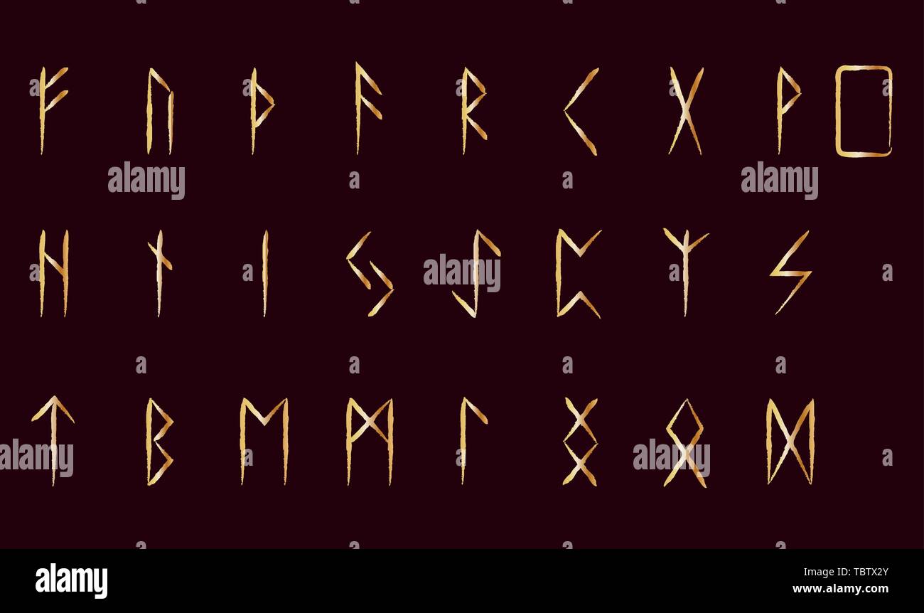 Satz von Altnordisch skandinavisch Runen. Rune Alphabet. Geheimnisvollen  alten Symbolen. Gold stanzen, Textur Stock-Vektorgrafik - Alamy