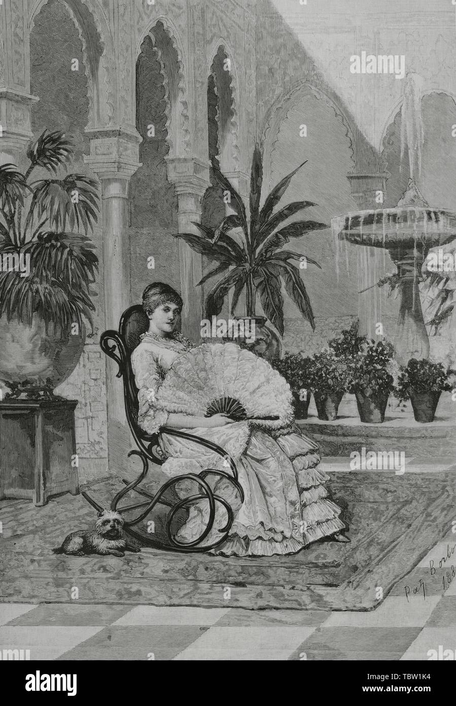 Ich bin único Modelo". Grabado a partir de una Acuarela de S. A.R.La Infanta Doña Paz de Borbón, de 1881. La Ilustración Española y Americana, 8 de marzo de 1882. Stockfoto
