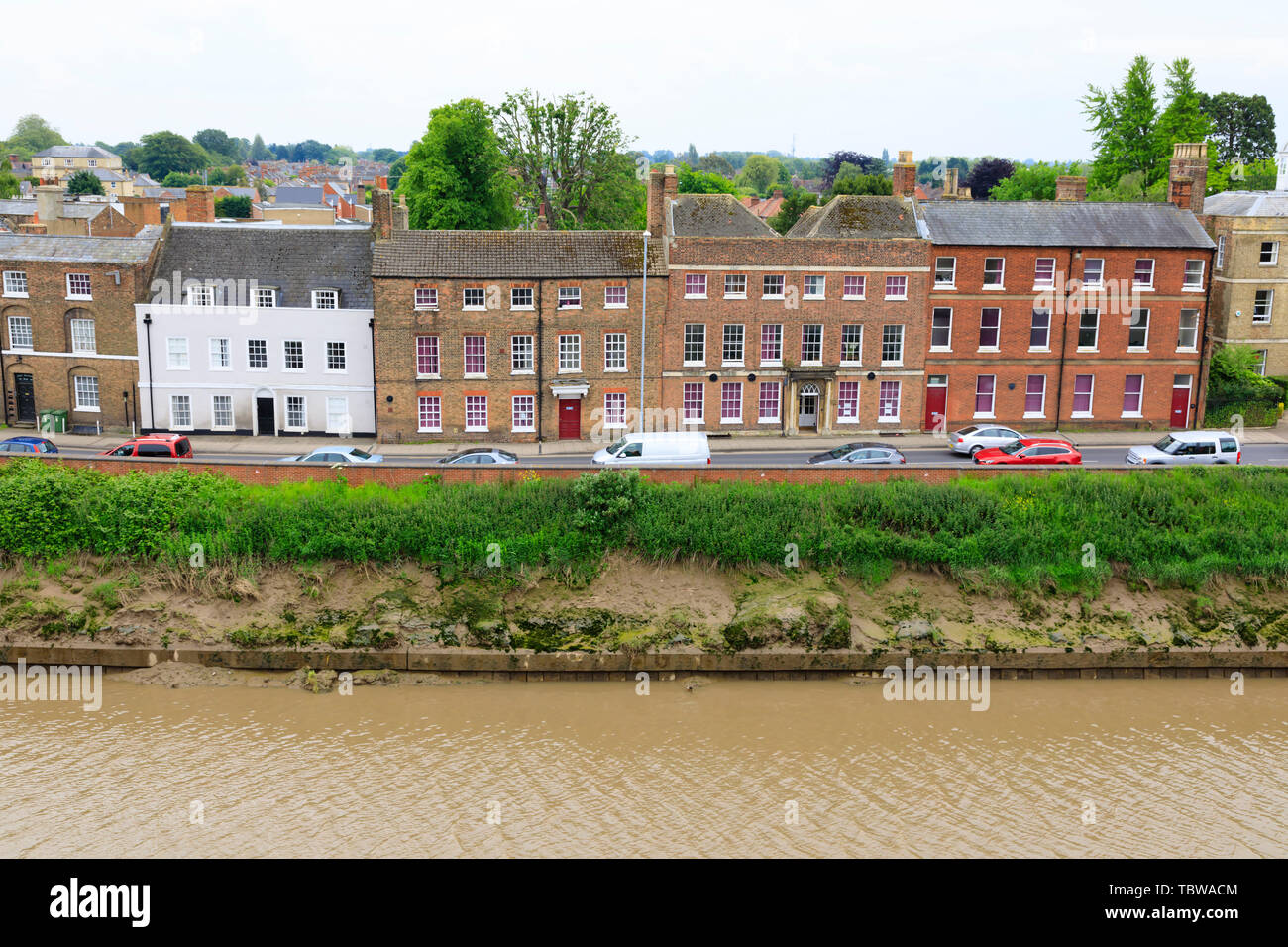 South Brink, der moorlandzone Marktstadt Wisbech auf dem Fluss Nene, Cambridgeshire, England Stockfoto