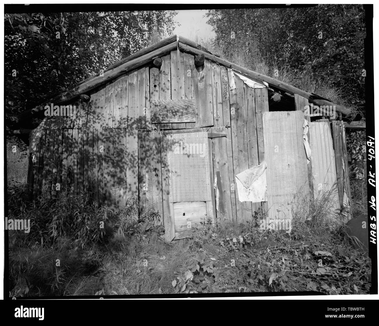 HAUPTKABINE, OSTLAGE. Ed Biederman Fish Camp, Haupthütte, Yukon River, Eagle, Southeast Fairbanks Census Area, AK Stockfoto