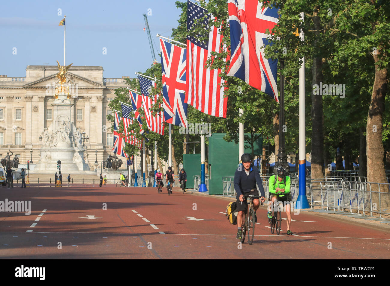 Die Mall mit Flaggen während einer dreitägigen Staatsbesuch geschmückt von Präsident Donald Trump nach Großbritannien. Stockfoto