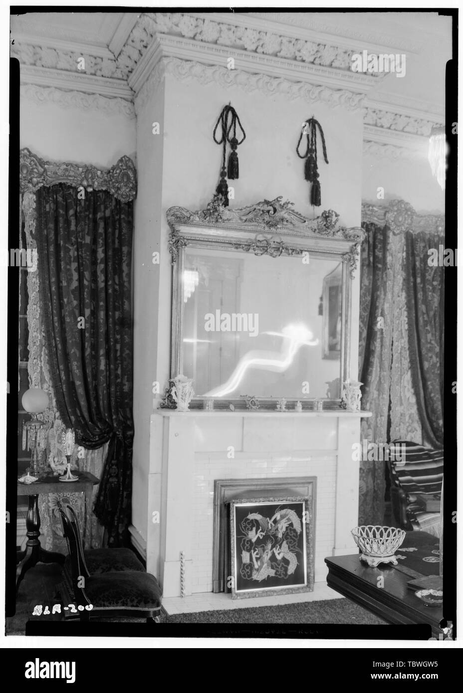 Historischer amerikanischer Gebäude Umfrage Alex Bush, Fotograf, 14. November, MANTEL 1936, Fenster und Simse BEHANDLUNG IN SO. Wand der Stube, ERSTE ETAGE Cedar Grove, Uniontown Straße, Faunsdale, Marengo County, AL Stockfoto