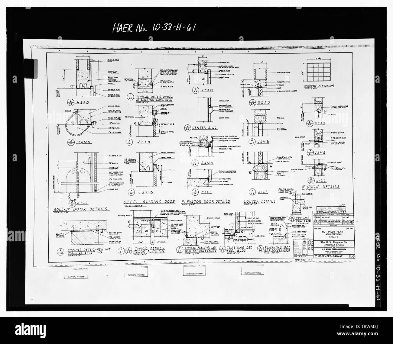 Verschiedene ARCHITEKTONISCHE DETAILS DER HEISSEN PILOTANLAGE (CPP 640). INL ZEICHNUNG NUMMER 20064000279111684. Alternative ID Nummer 8952 CPP 640A 7. Idaho National Engineering Laboratory, Idaho chemische Verarbeitungsanlage, Wiederaufarbeitungsanlagen für komplexe, Scoville, Butte County, ID Stockfoto